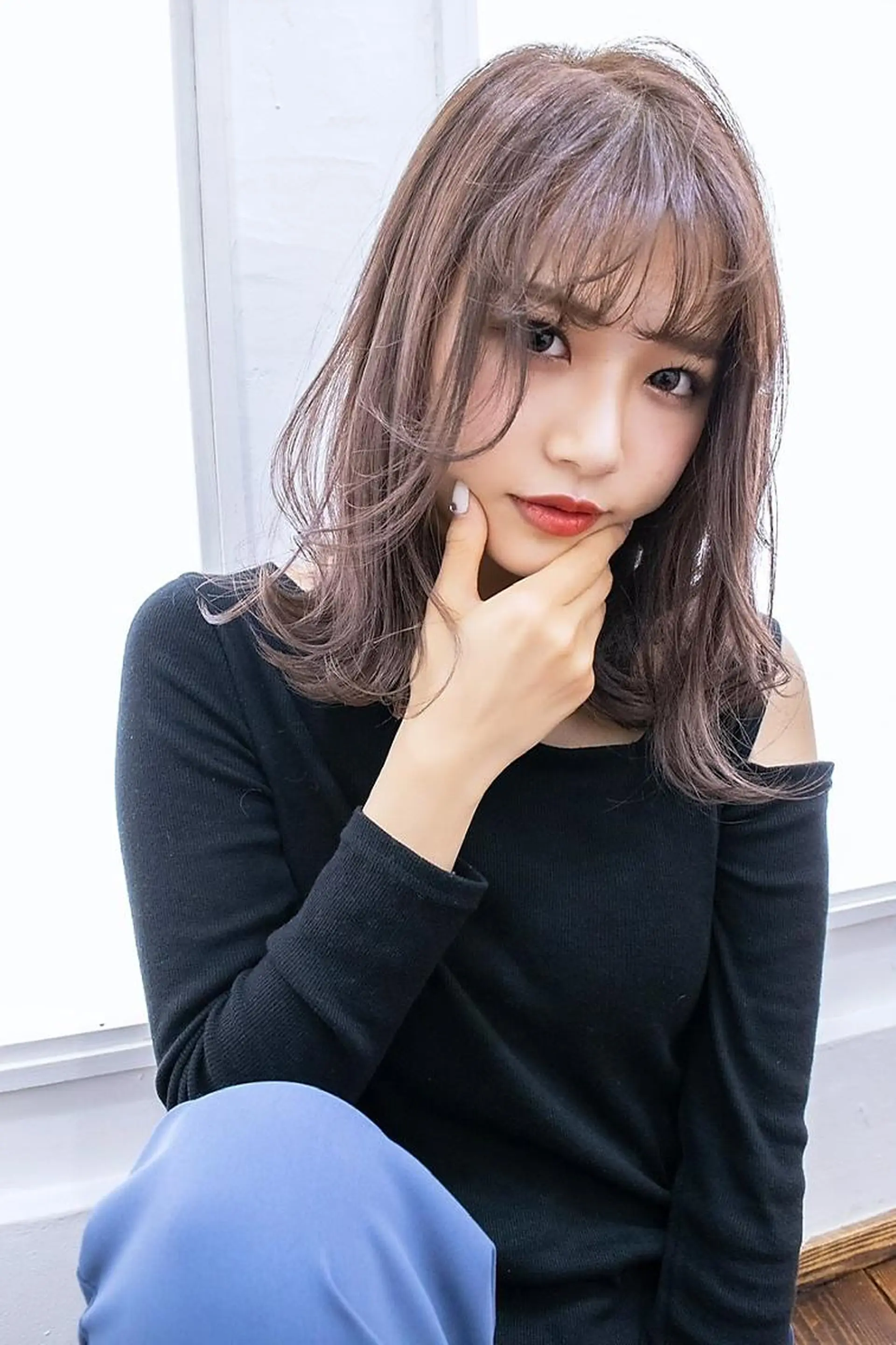 セミロング カラー 透明感カラー 顔周りカット レイヤーカット シースルーバング カット ヘアカラー ANGELICA 天理店のヘアスタイル