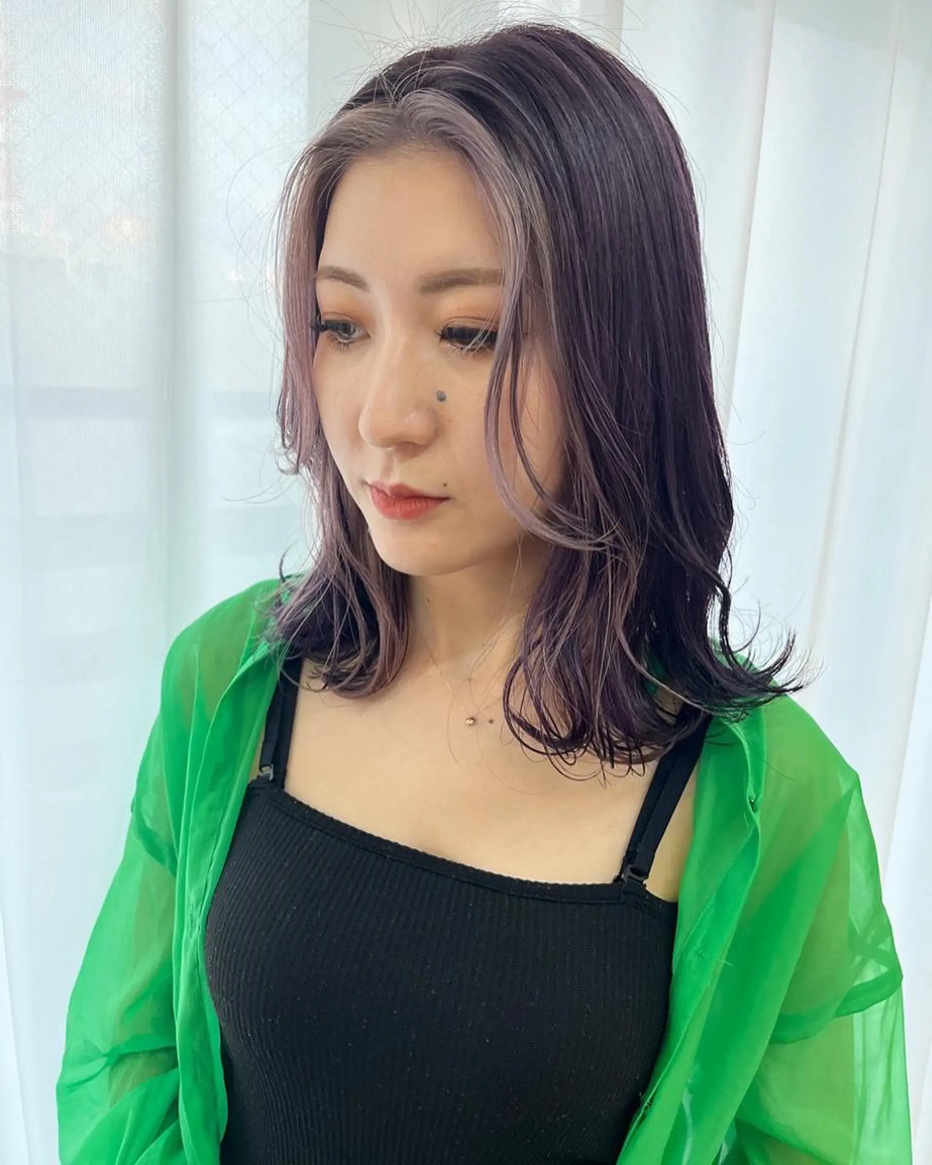 ミディアム カラー バレイヤージュ ミストバング ブリーチ ケアブリーチ フェイスフレーミング カット ヘアカラー トリートメント lani 天神大名/ブリーチのヘアスタイル