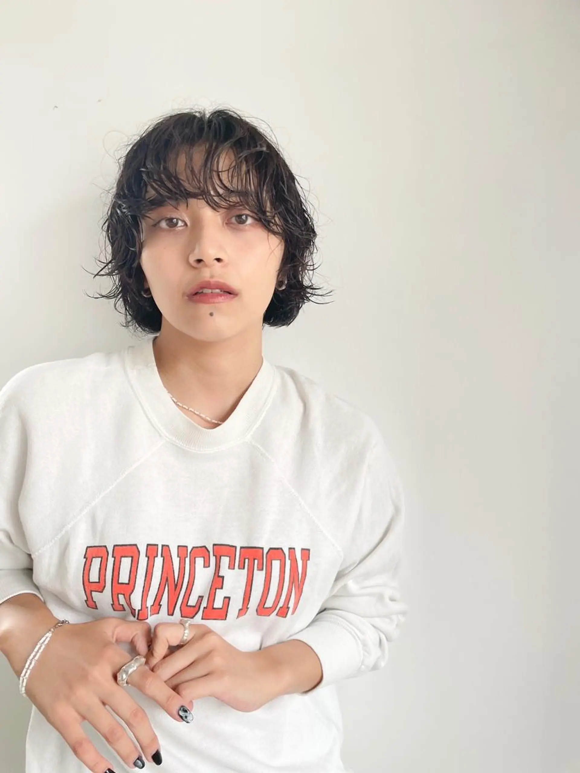 ミディアム カラー パーマ ショートボブ アディクシーカラー ブリーチ ブロンド ブルーカラー カット ヘアカラー CEINE PATHのヘアスタイル