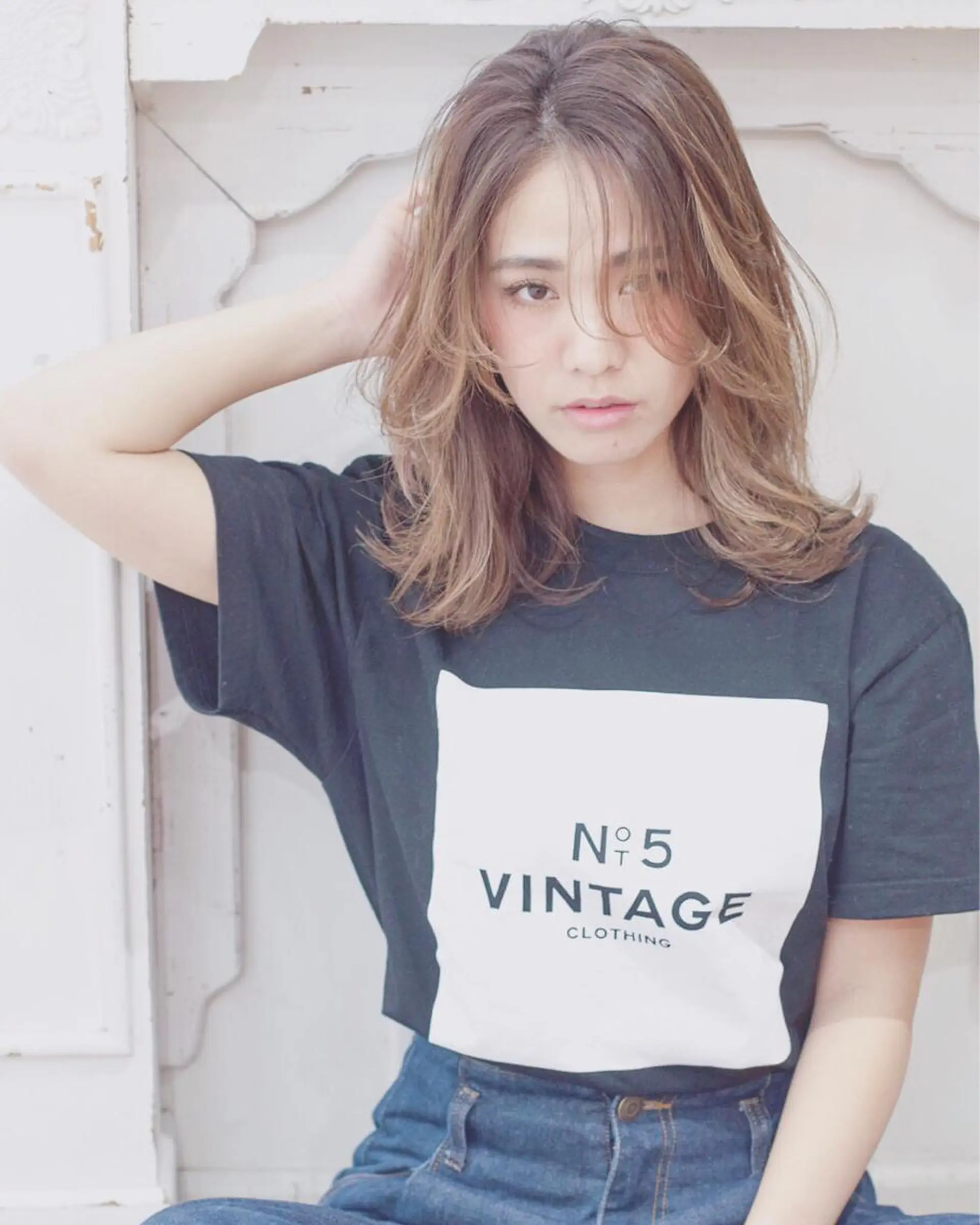 ミディアム ハイライト カット ヘアカラー ＨＩ ROのヘアスタイル