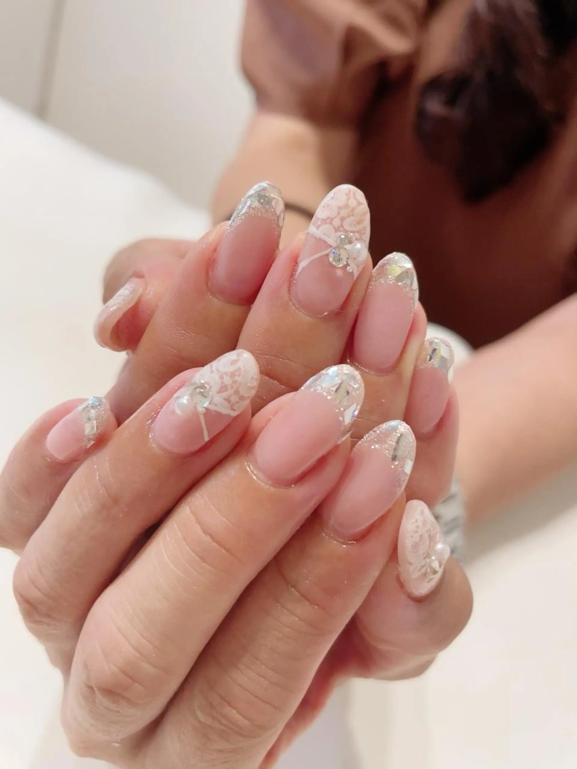 ネイル フレンチネイル ガラスフレンチ レース ハンドネイル * haruのネイルデザイン