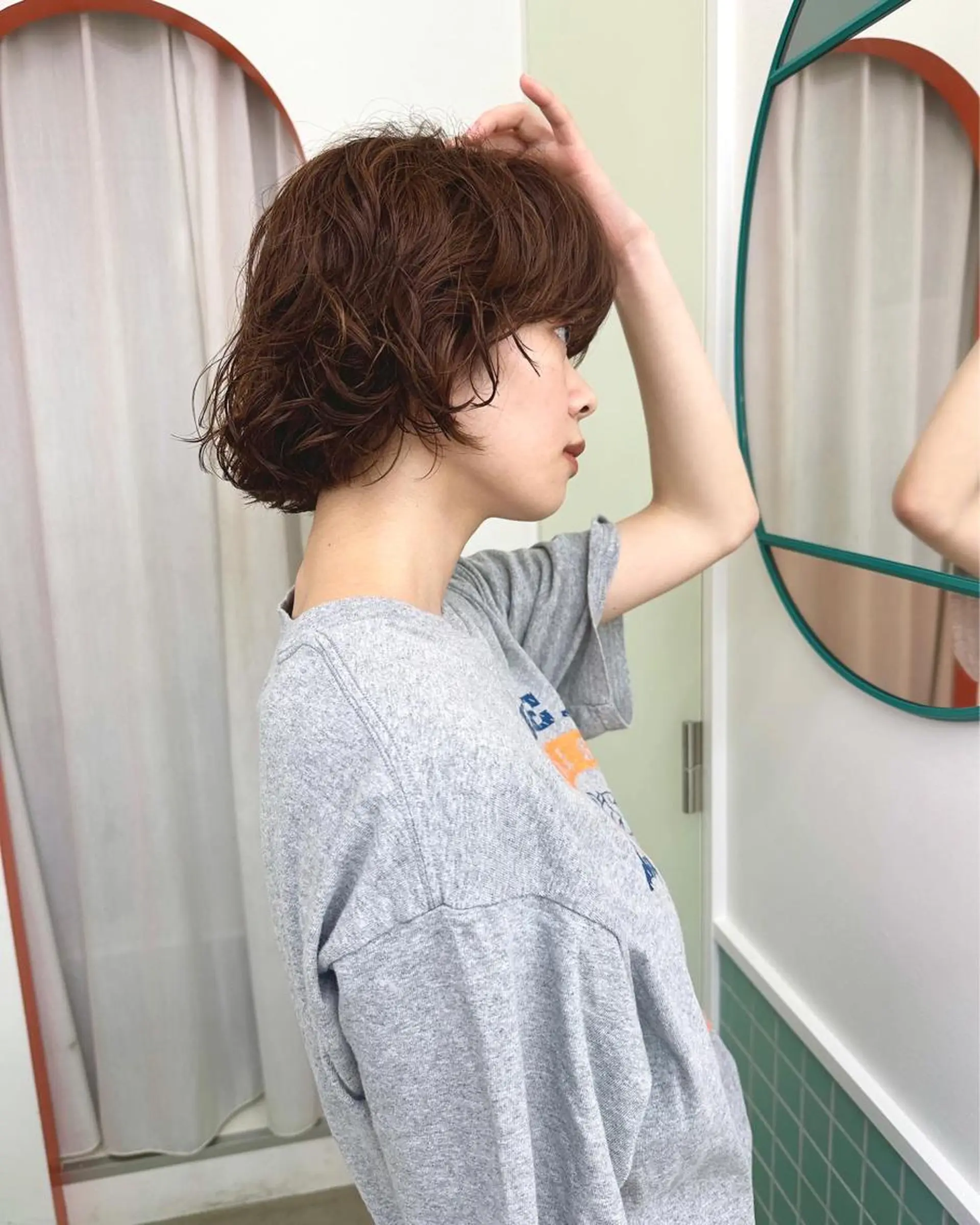 ショート カラー パーマ カット パーマ トリートメント ボブ/レイヤー/ケア パーマ/リュウタのヘアスタイル