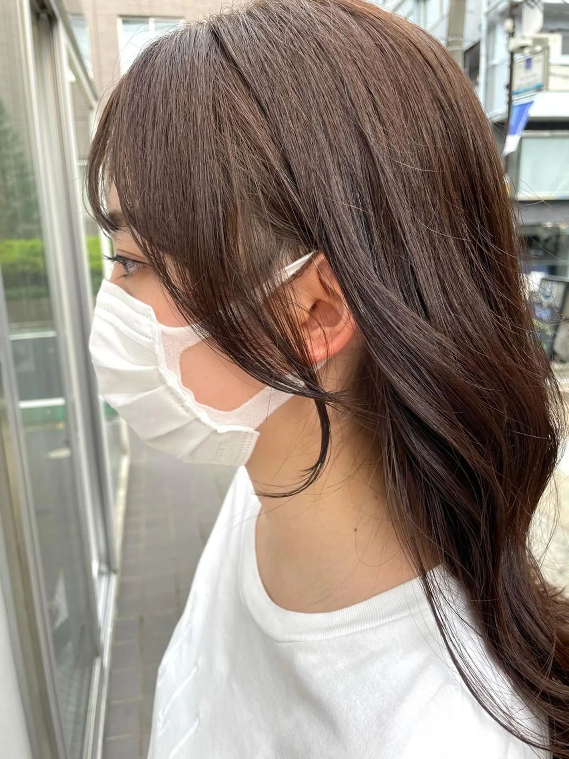 ロング カラー エギョモリ カット ヘアカラー トリートメント chama レイヤーカットのヘアスタイル