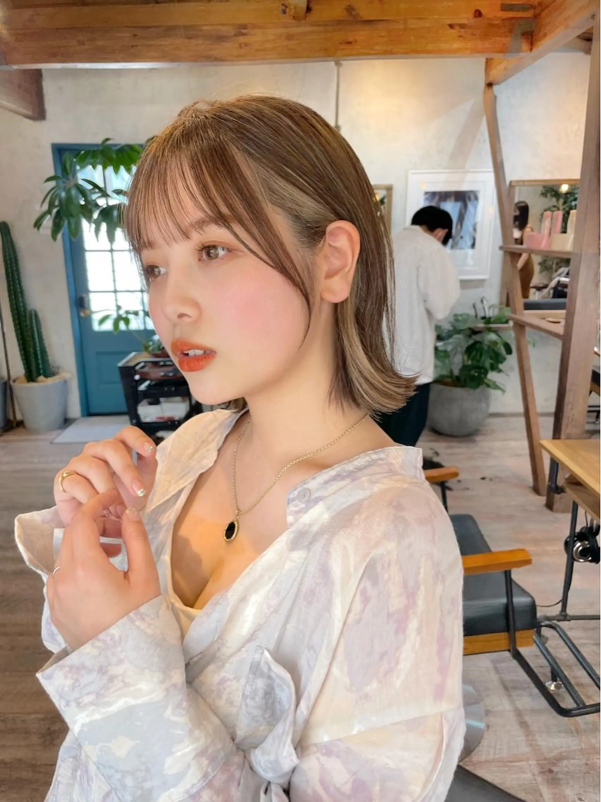 ミディアム カラー カット ヘアカラー トリートメント ヘッドスパ 結べるレイヤーボブ くびれLady表参道のヘアスタイル