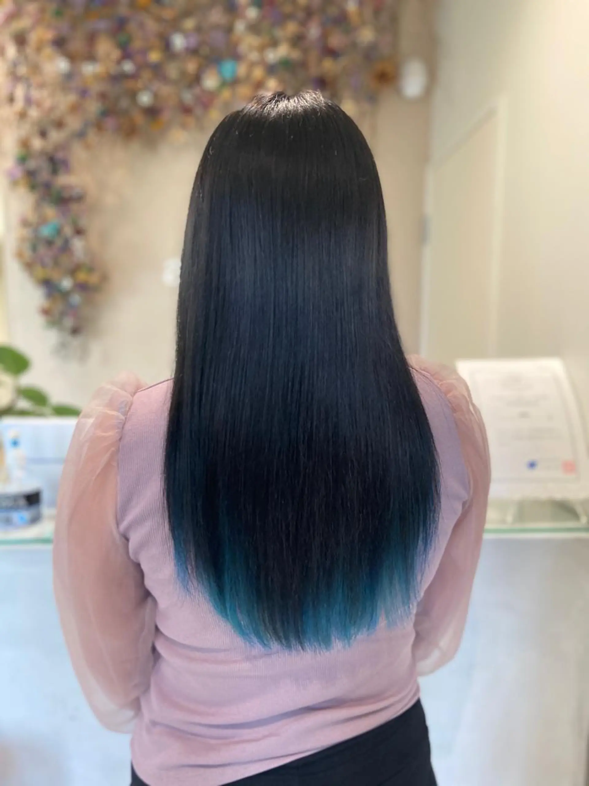 ロング カラー 黒髪 ブルーカラー ブルーブラック カット ヘアカラー ボブ/インナーカラー /眉毛/Miyuのヘアスタイル