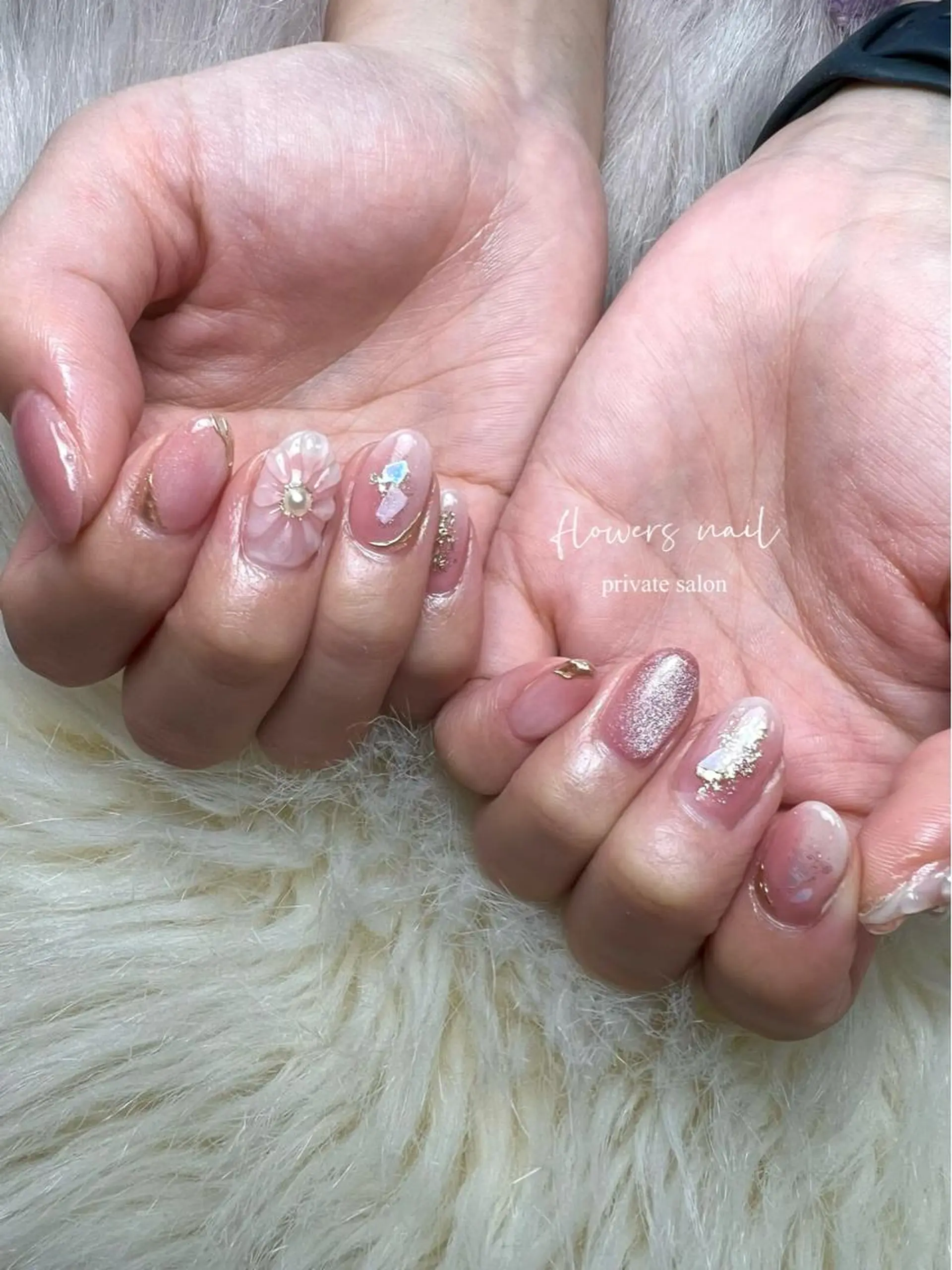 ネイル ジェルネイル 持ち込み ニュアンスネイル パラジェル ピンク flowers nailのネイルデザイン