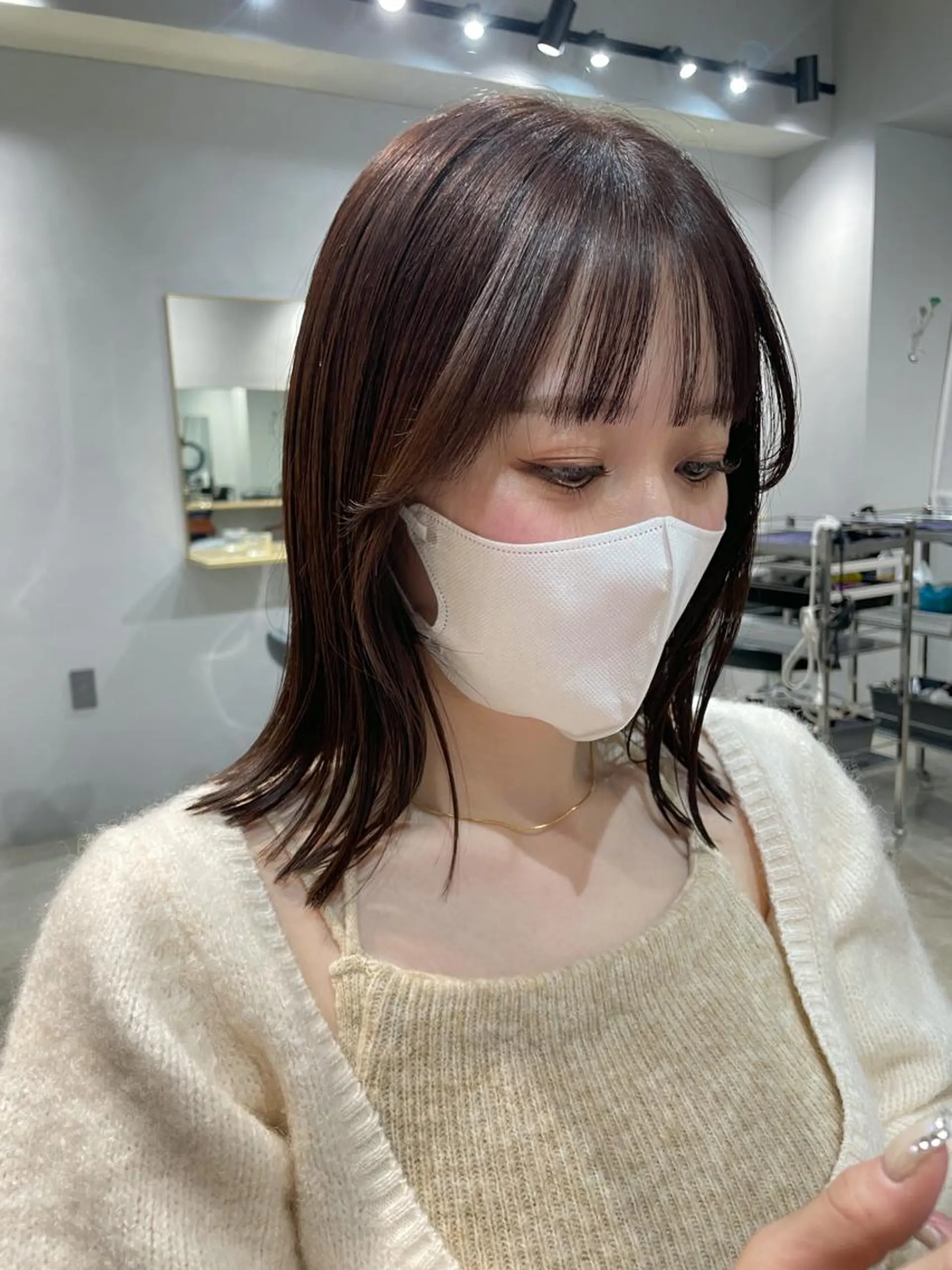 ミディアム カラー ブラウンカラー ショコラブラウン カット 【arc】Ruri コテ巻き風パーマのヘアスタイル