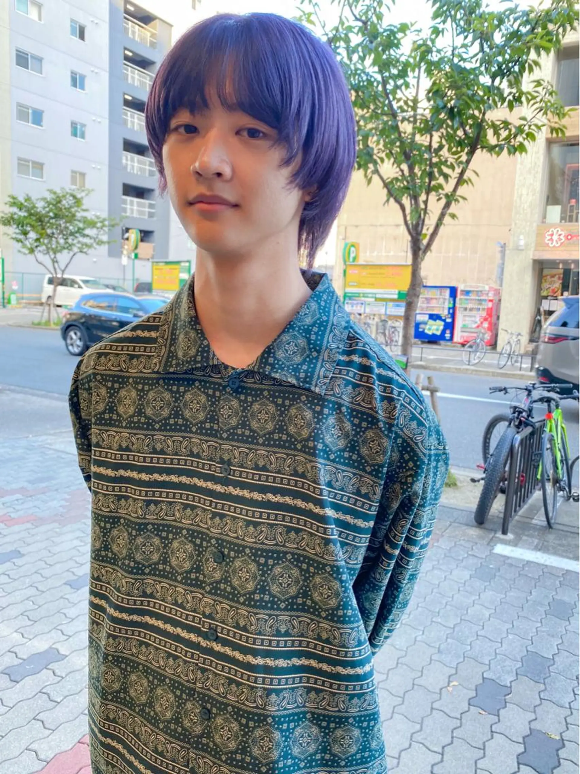 ショート カラー メンズ マッシュ シースルーマッシュ パープルカラー カット ヘアカラー 栄/矢場町 三井太朗のヘアスタイル