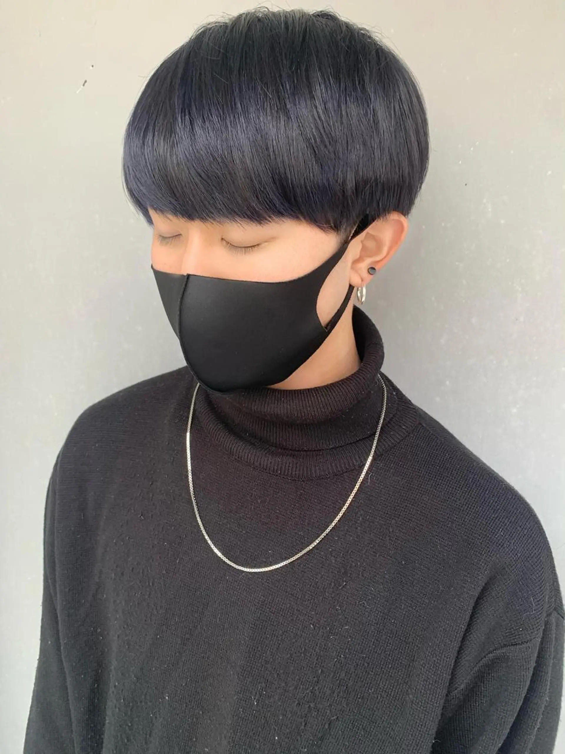 ショート カラー メンズ メンズ韓国風 韓国マッシュ マッシュ 黒髪 ブルーカラー カット 映える顔周りカット ♥️韓国ヘア"ちぇるのヘアスタイル