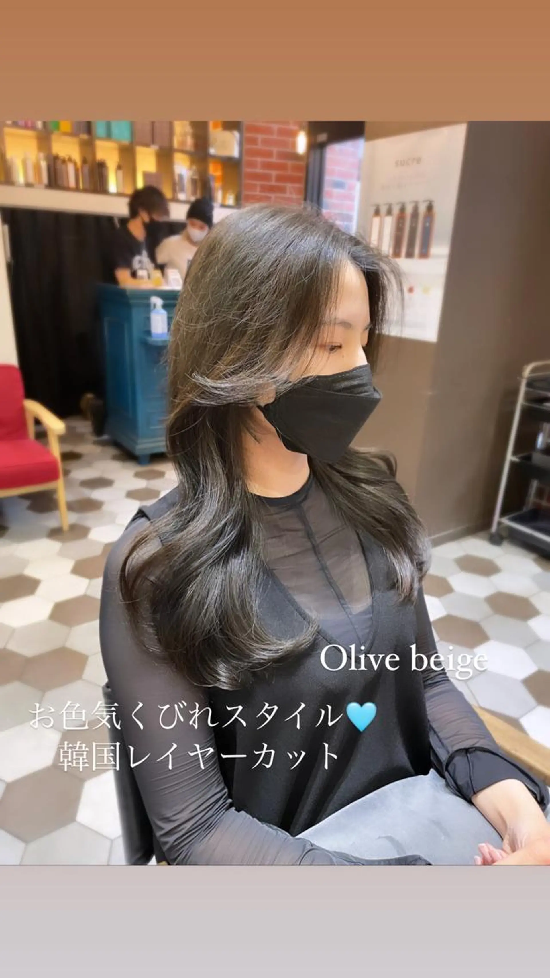 ロング カラー ヘアアレンジ ハイライトカラー オリーブカラー くびれヘア ハイライト 髪質改善 カット ヘアカラー トリートメント 酸性縮毛矯正🧴韓国 レイヤー/髪質改善のヘアスタイル