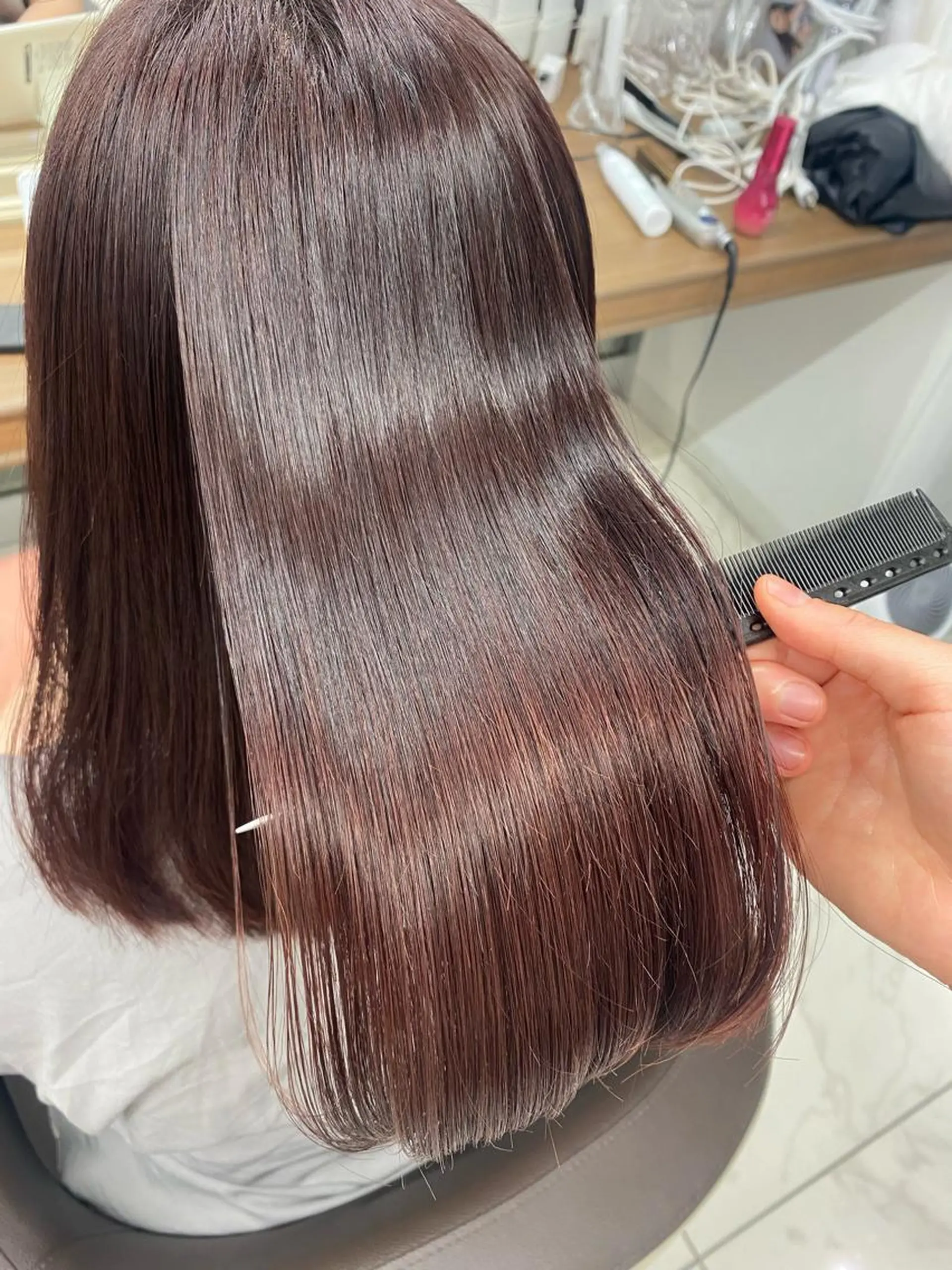 ミディアム カラー パーマ 縮毛矯正 長妻莉央/縮毛矯正 髪質改善カラーのヘアスタイル