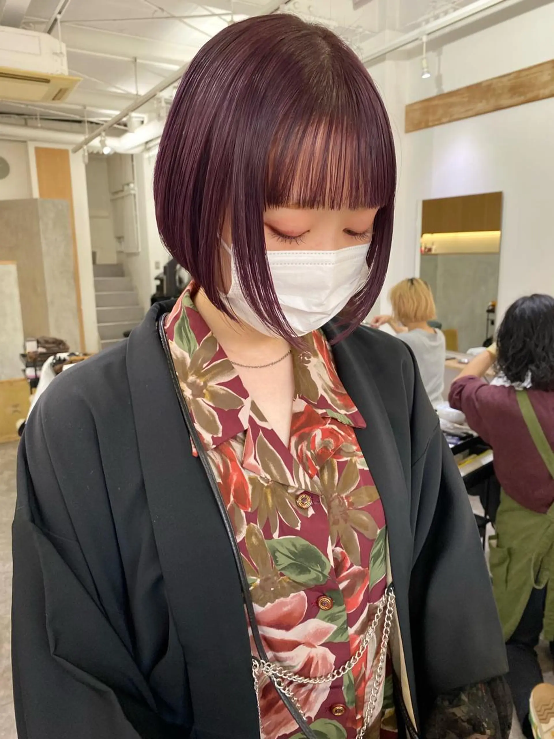 ショート 切りっぱなしボブ ボブ カット ヘアカラー トリートメント 森貴裕/ベージュ/ パーマ/オリーブのヘアスタイル