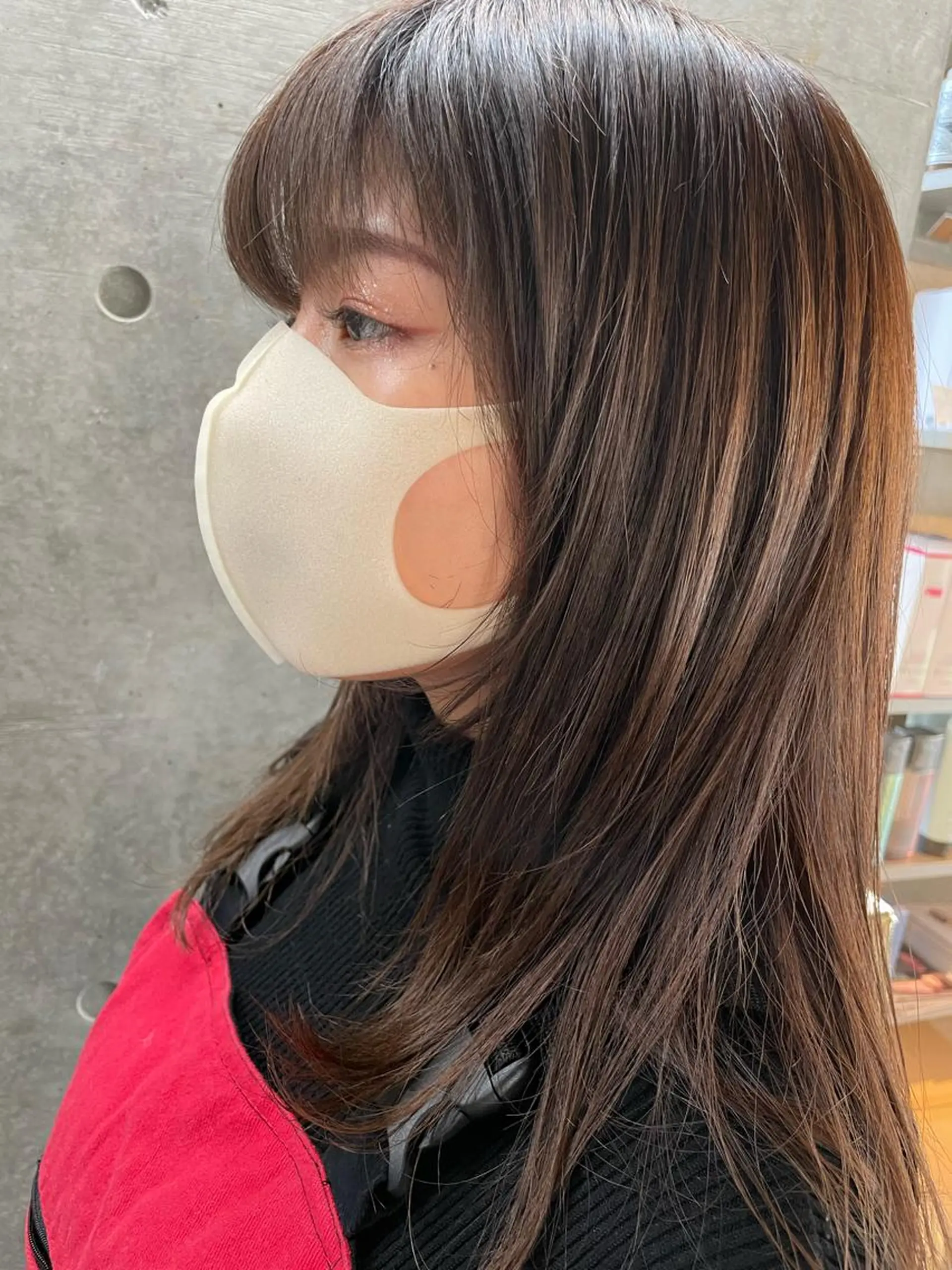セミロング アッシュ ボブ ハイライト レイヤーカット シースルーバング 透明感／髪質改善 遠藤良祈のヘアスタイル