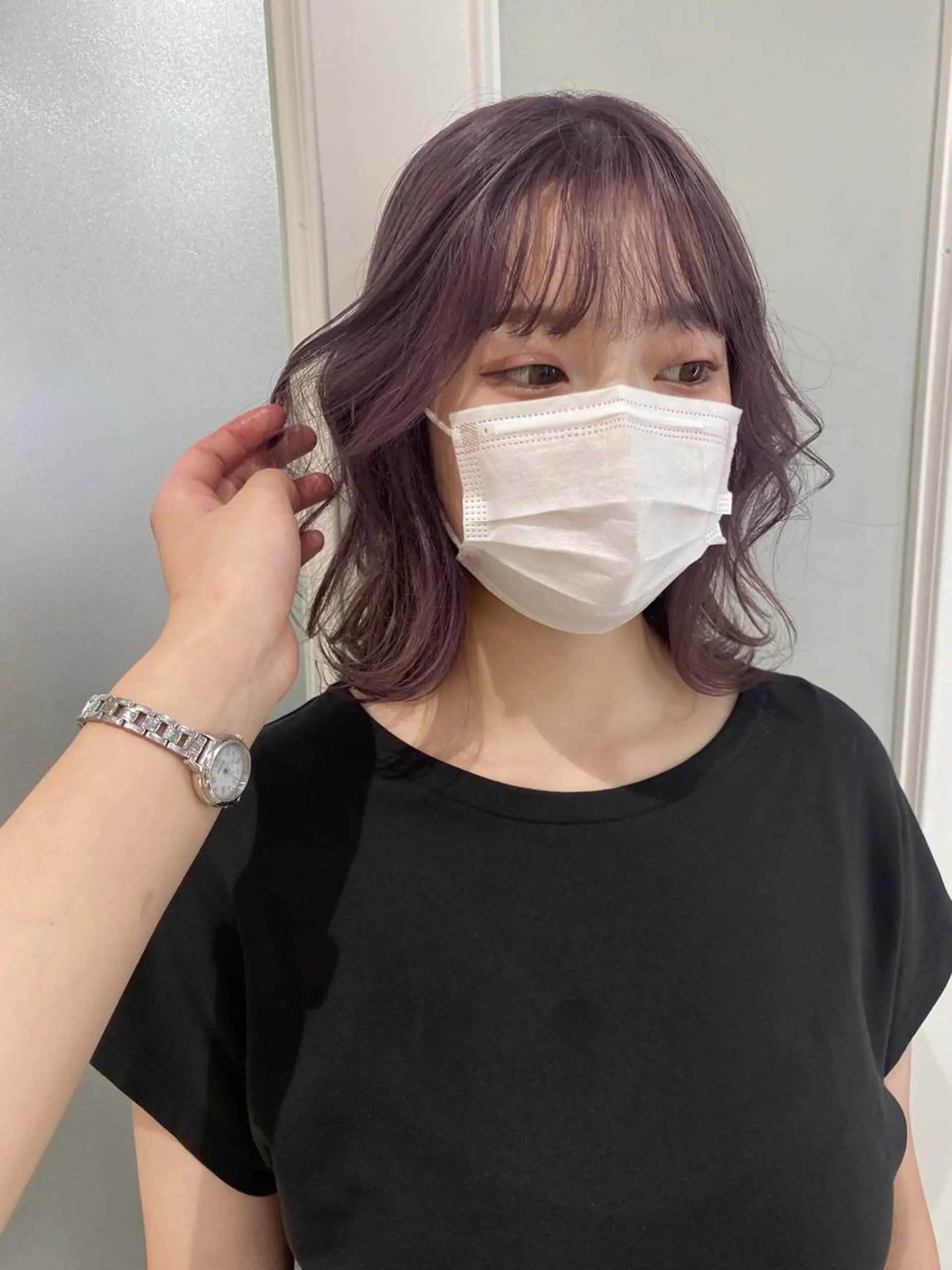 ミディアム ピンクラベンダー ヘアカラー 大川 綾乃のヘアスタイル