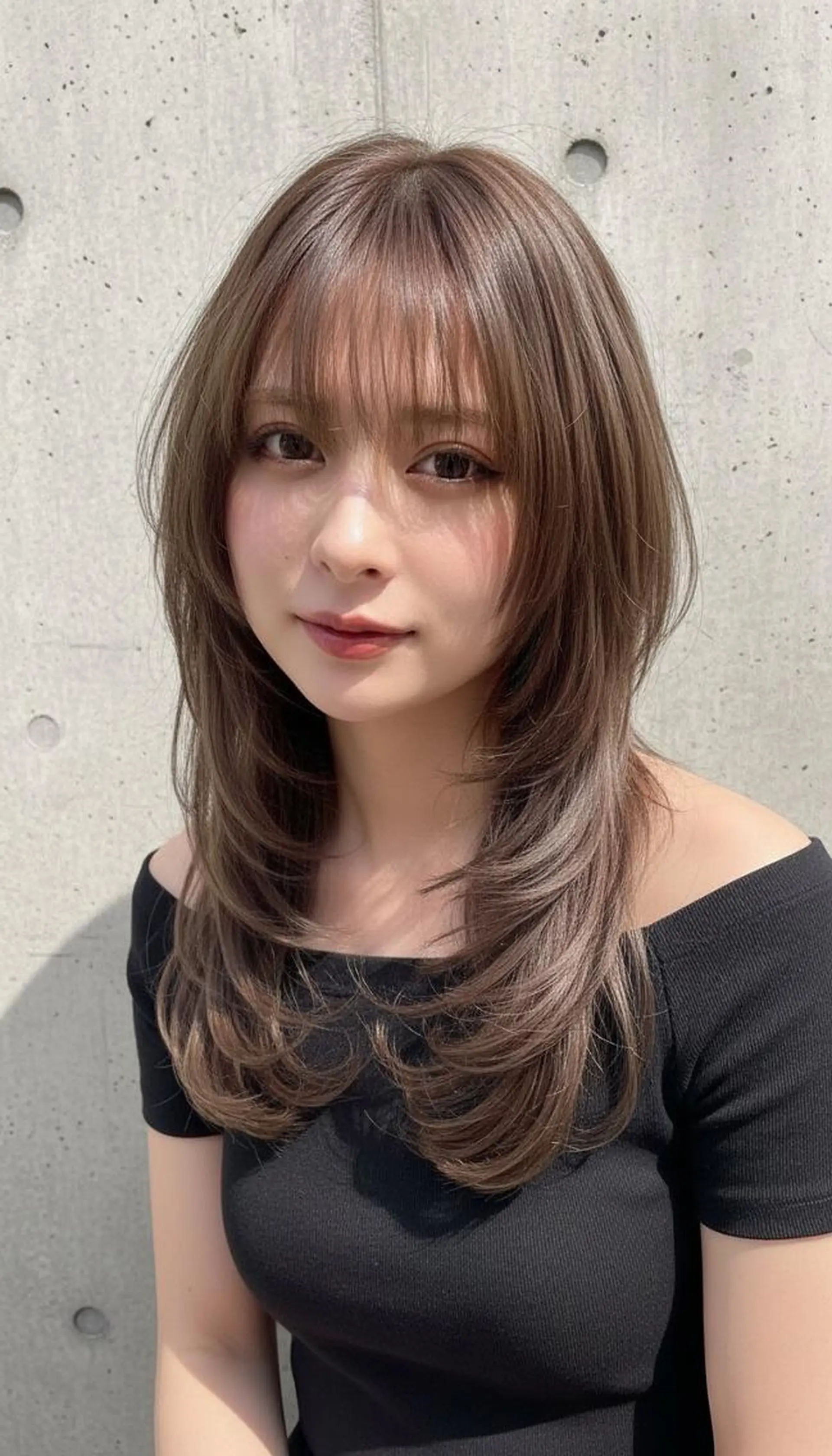 セミロング カラー パーマ 透明感カラー レイヤーカット シースルーバング カット パーマ 縮毛矯正 トリートメント ヘアセット さく/髪質改善× 縮毛矯正/町田のヘアスタイル