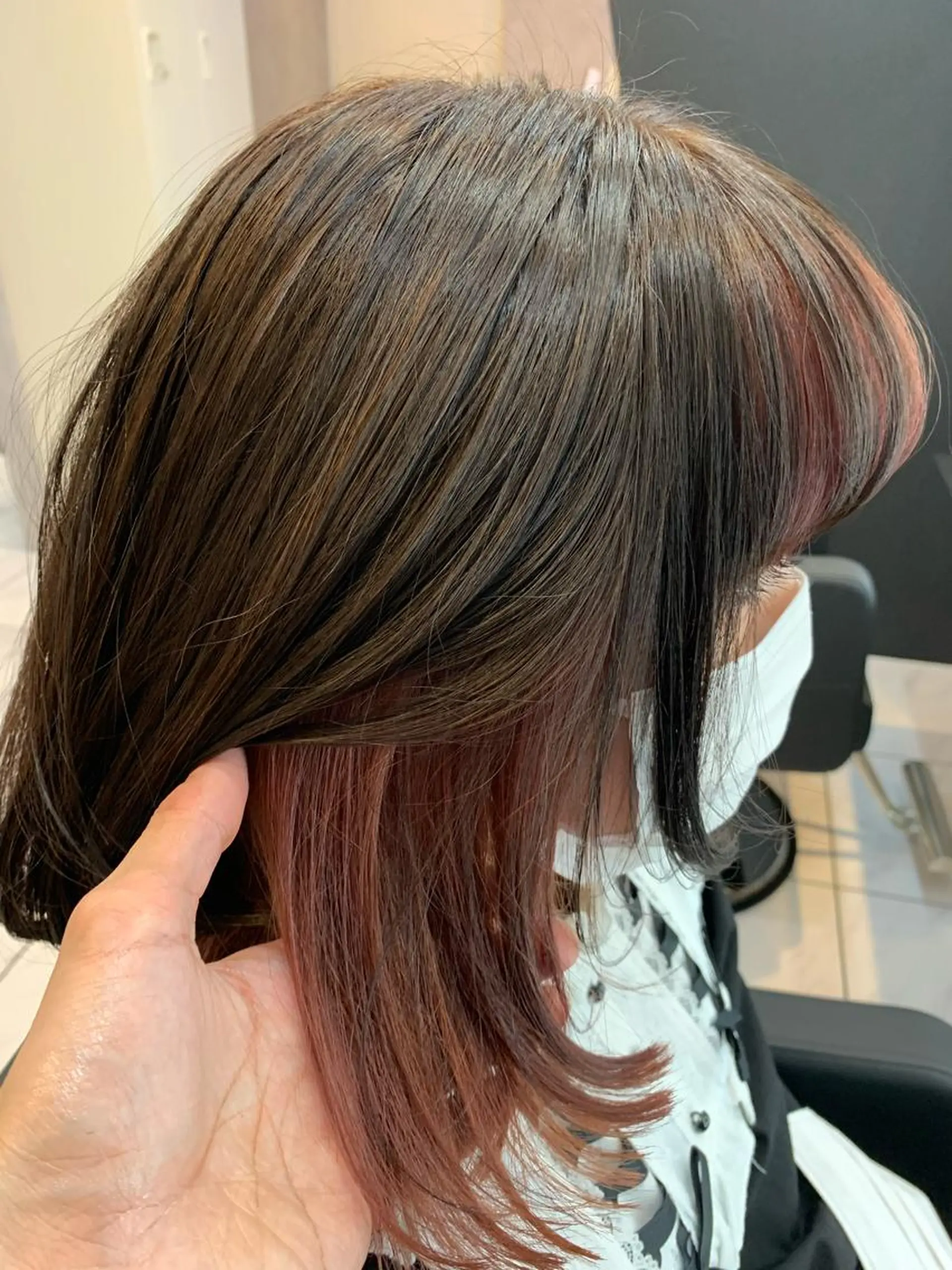 ミディアム カラー ピンクカラー 透明感/ブリーチ縮毛 /髪質改善/星野純一のヘアスタイル