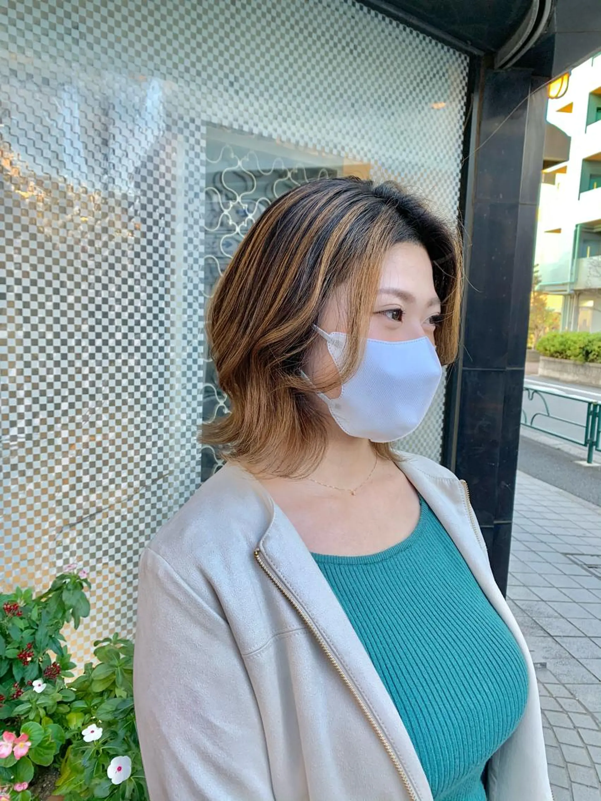ミディアム カラー バレイヤージュ デザインカラー イヤリングカラー ハイライトカラー インナーカラー ヘアカラー トリートメント ひばりヶ丘美容室 ✂︎藤原珠輝✂︎のヘアスタイル
