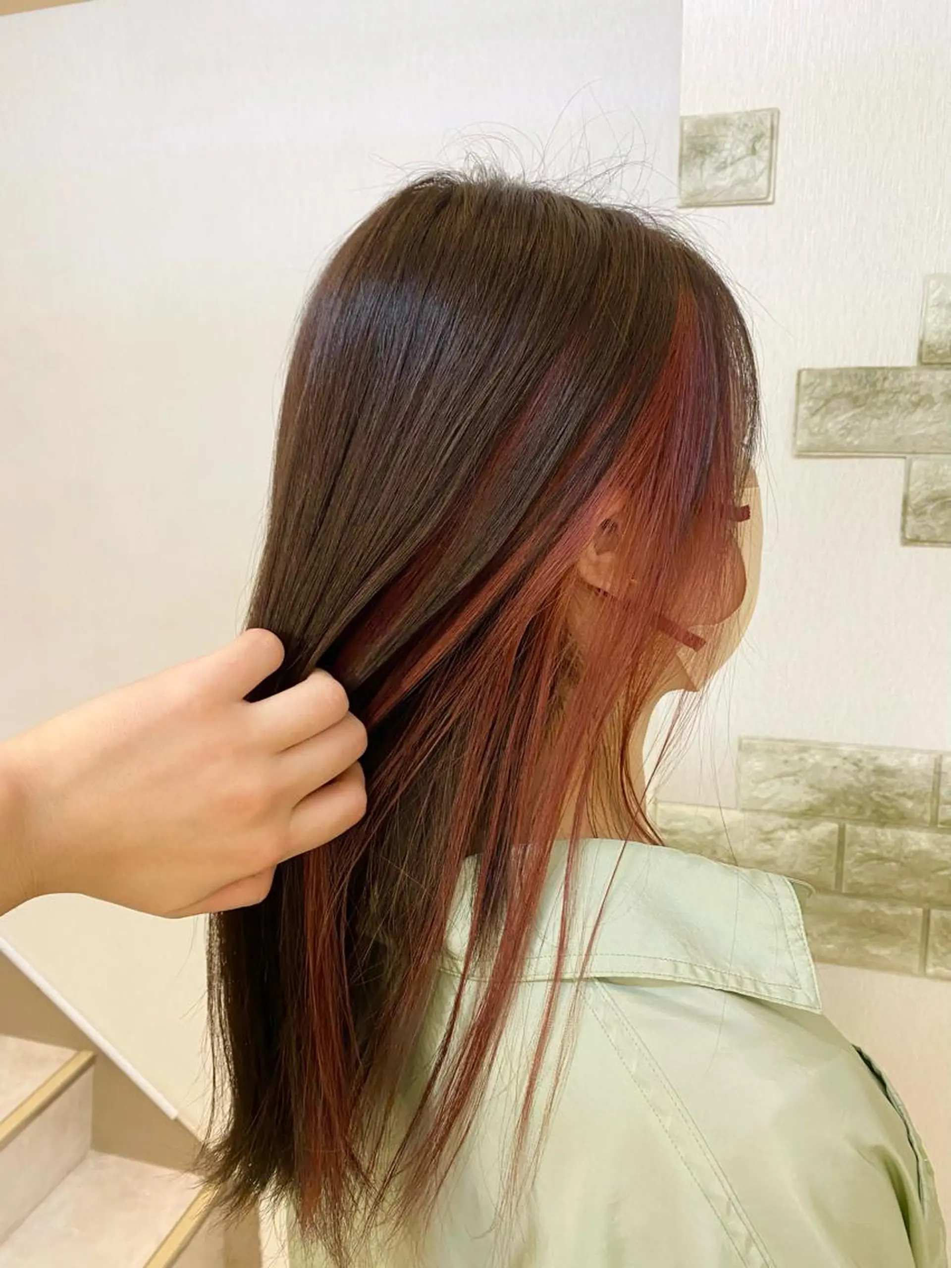 ロング カラー イヤリングカラー ピンクカラー ️🫧押上️🫧はな 🫧うる艶パーマのヘアスタイル