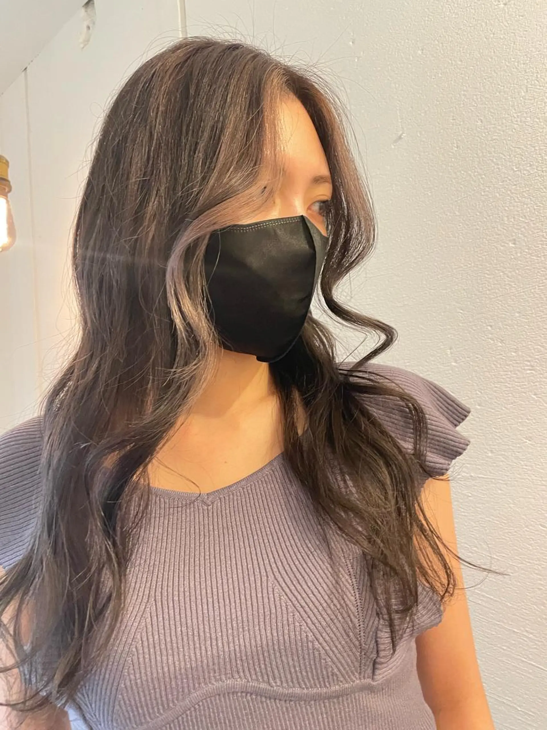 ロング カラー ミストバング  フェイスフレーミング ハイライトカラー ハイライト ヘアカラー 京都美容師 塩のヘアスタイル