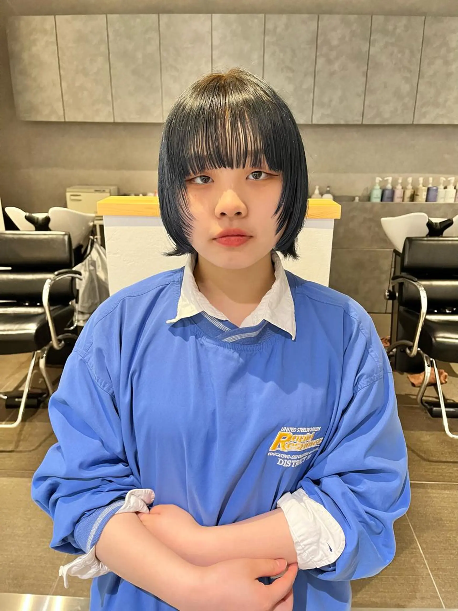 ショート カラー ブリーチ ブルーカラー デザインカラー ダブルカラー ネイビーカラー カット ヘアカラー ショート/パーマ/ カラー/FUKOのヘアスタイル