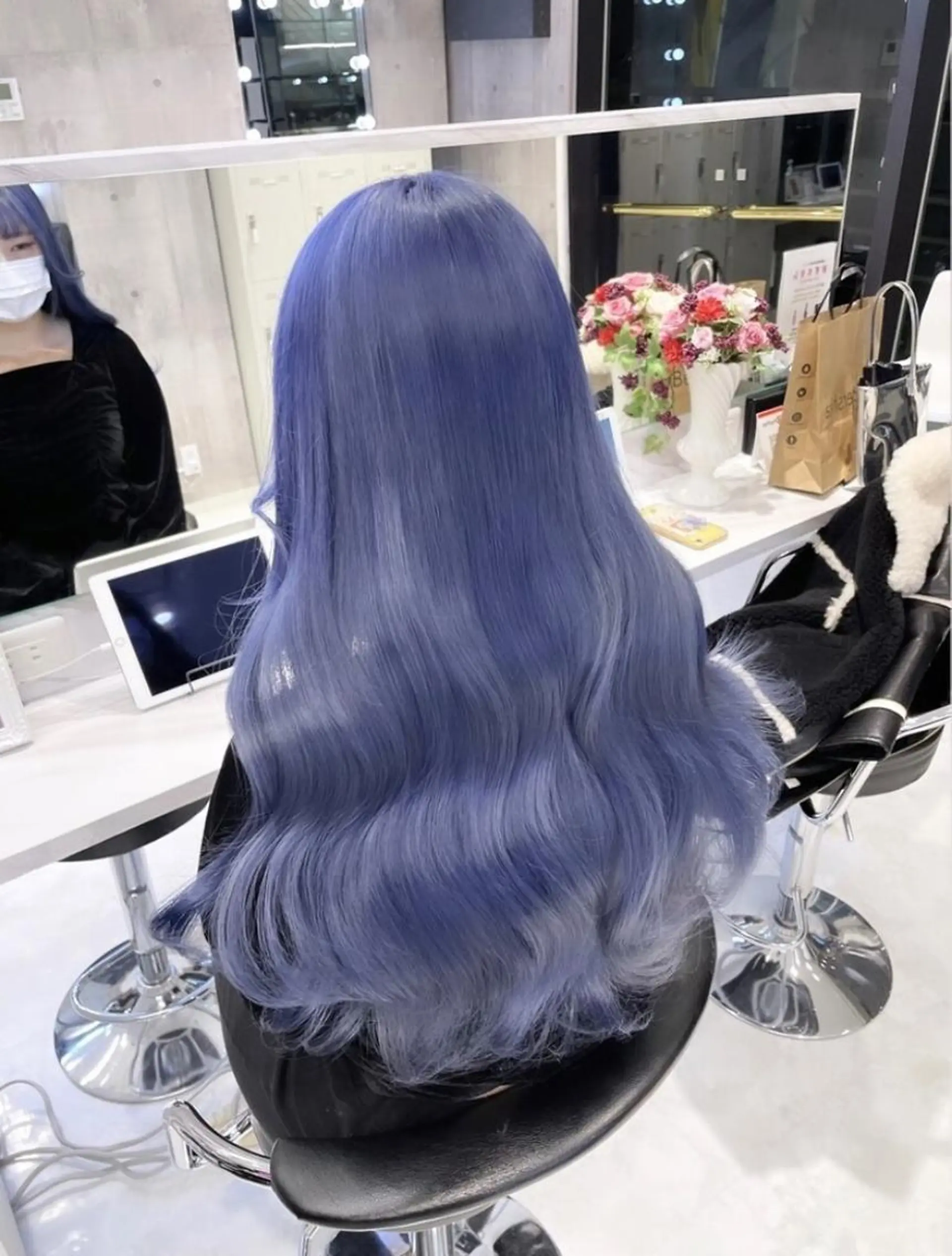ロング アッシュ アッシュグレー アッシュグレージュ ミストバング ピンクブラウン ハイトーン×エクステ 💞くるみのヘアスタイル