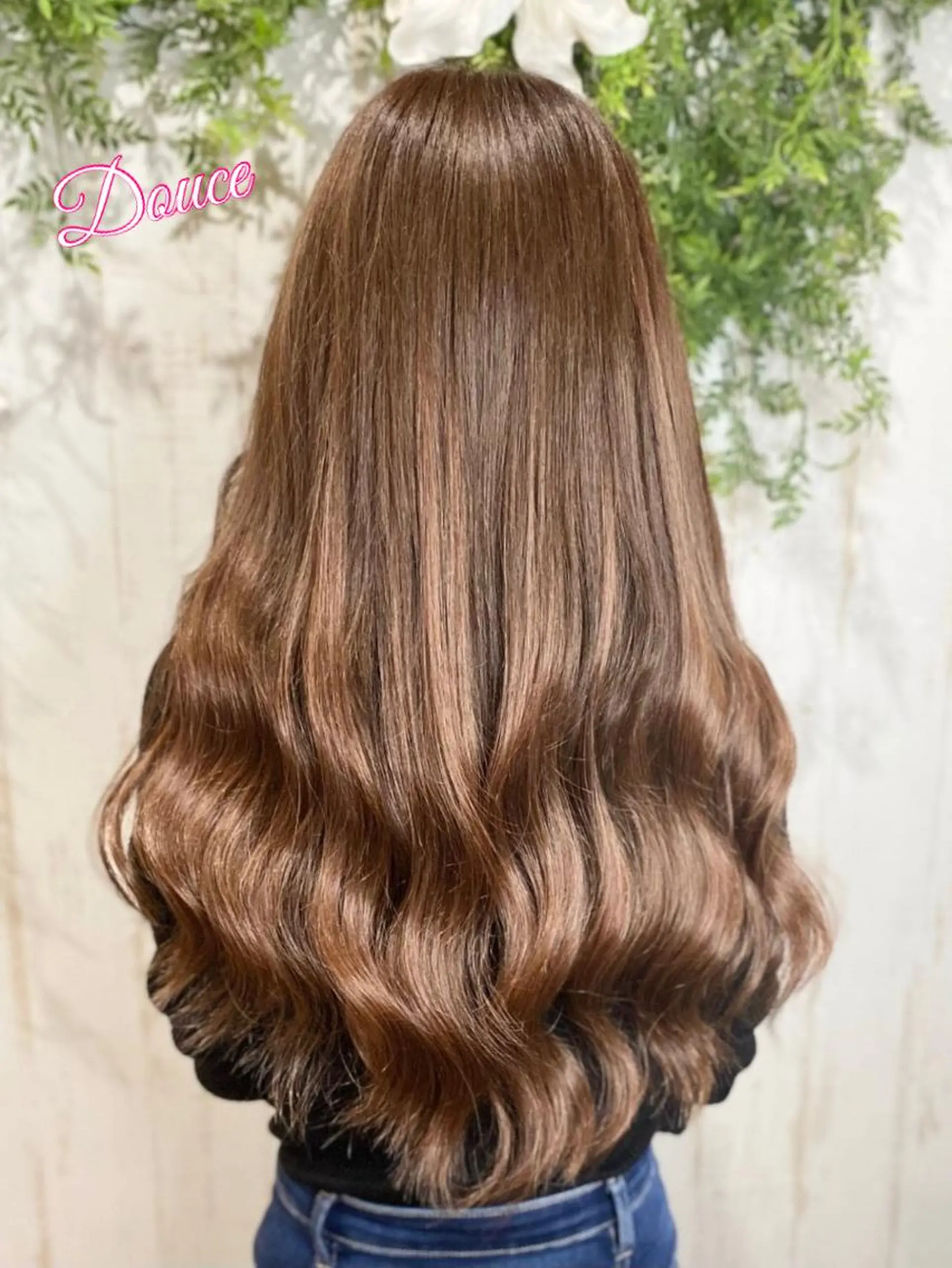 ロング カラー パーマ 大阪レミーエクステ チビ編み込みのヘアスタイル