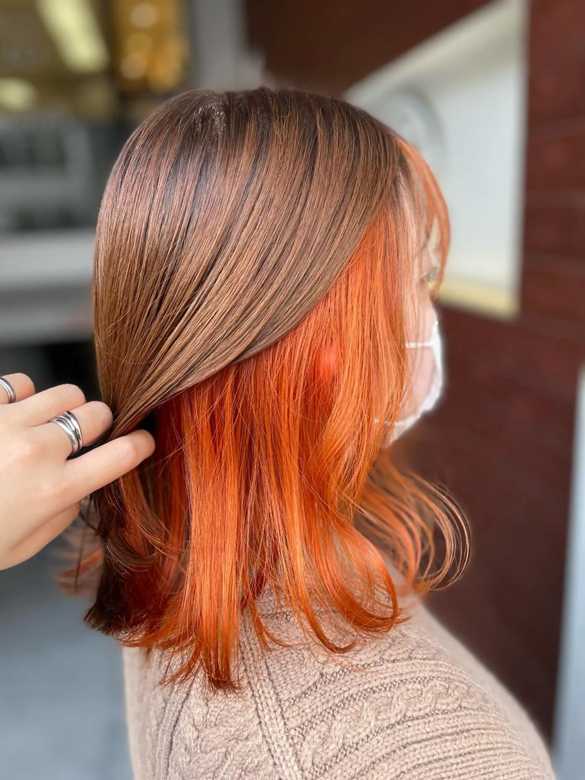 セミロング カラー インナーカラー オレンジ ヘアカラー トリートメント IORI #韓国ヘア#髪質改善のヘアスタイル
