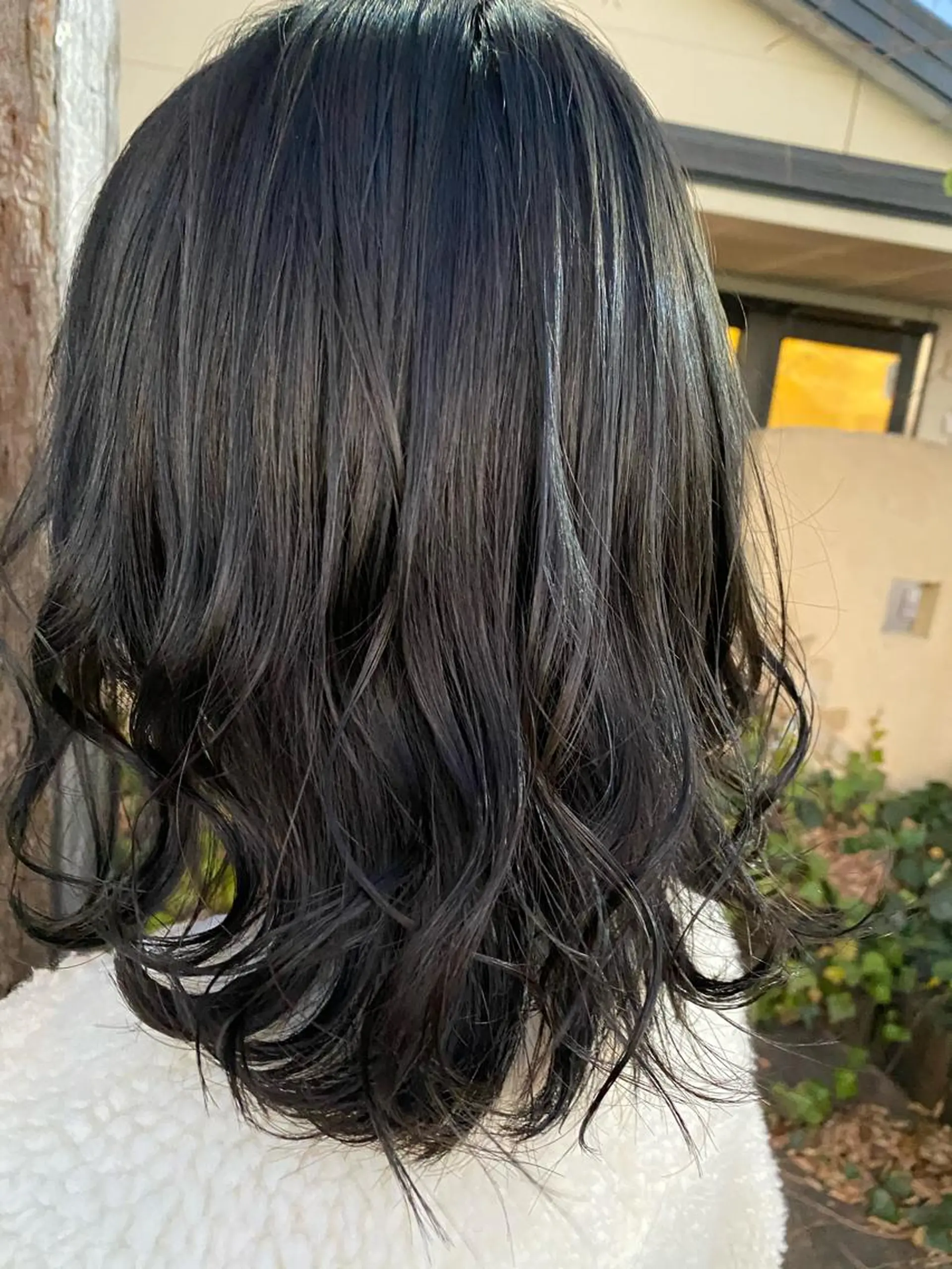 ミディアム カラー 黒髪 ブルーカラー ブルーブラック 小畑 杏実のヘアスタイル