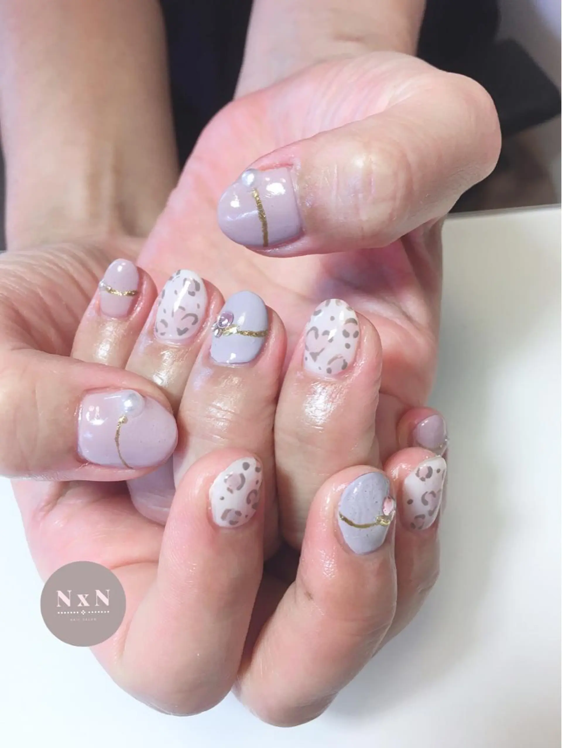 ネイル アニマル柄 ジェルネイル ハート ピンク ピンクベージュ nail salon N×Nのネイルデザイン
