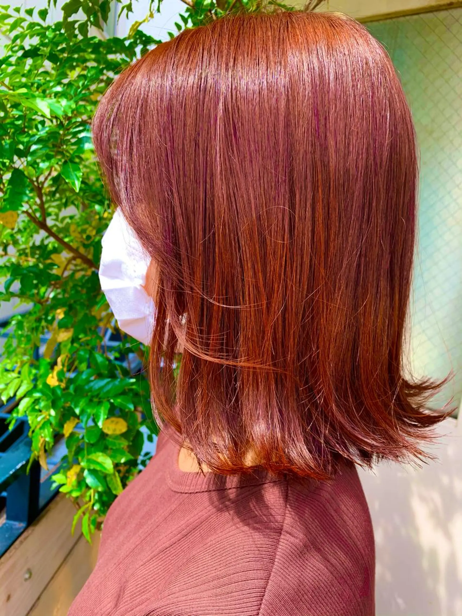 ミディアム カラー ブリーチ ブリーチなしカラー オレンジ ヘアカラー 藤間 帆乃夏（とうまほのかのヘアスタイル