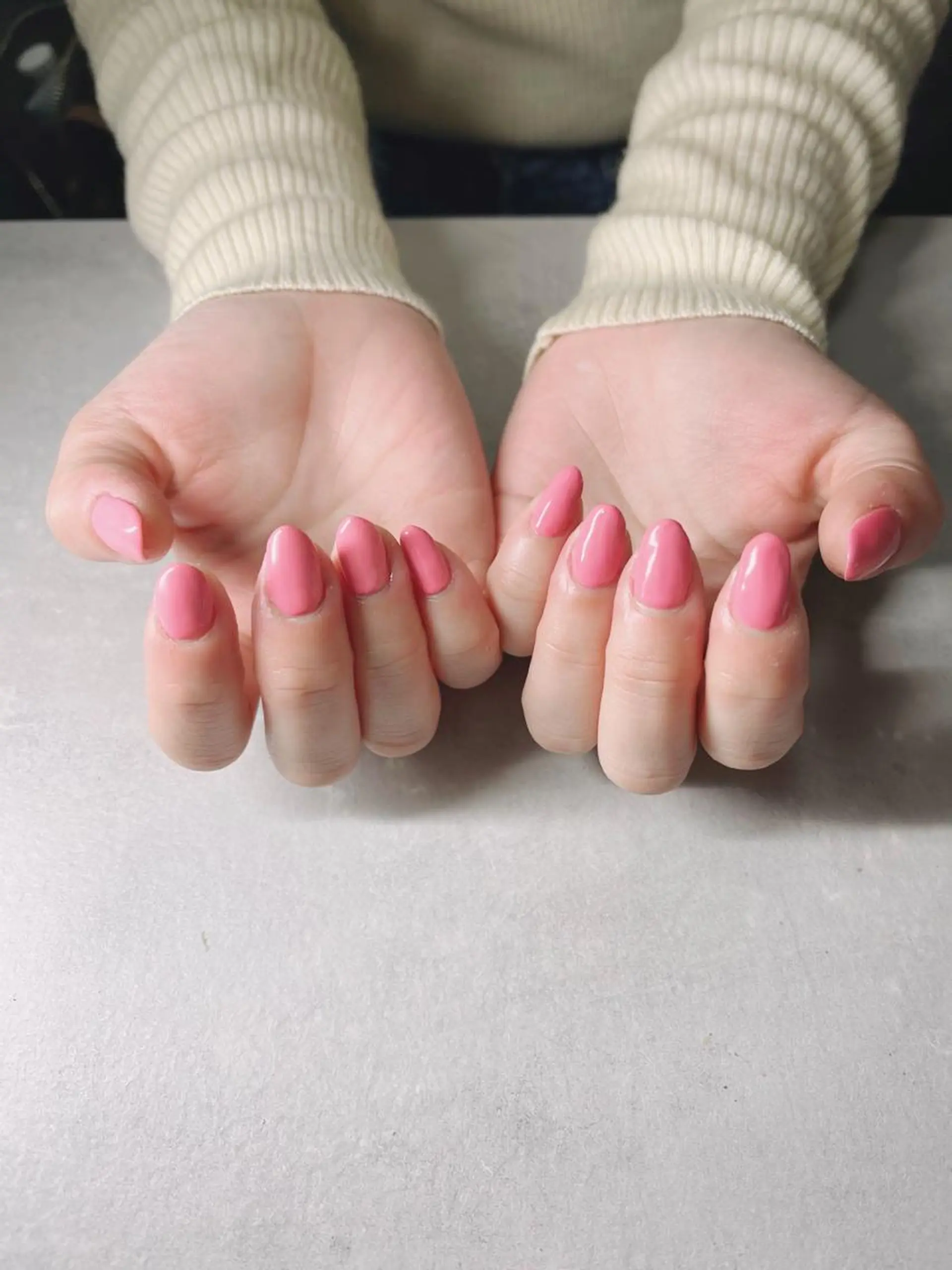 ネイル ワンカラーネイル ピンク ネイルチップ ate eyelash所属・もり まゆみのマツエク・マツパデザイン