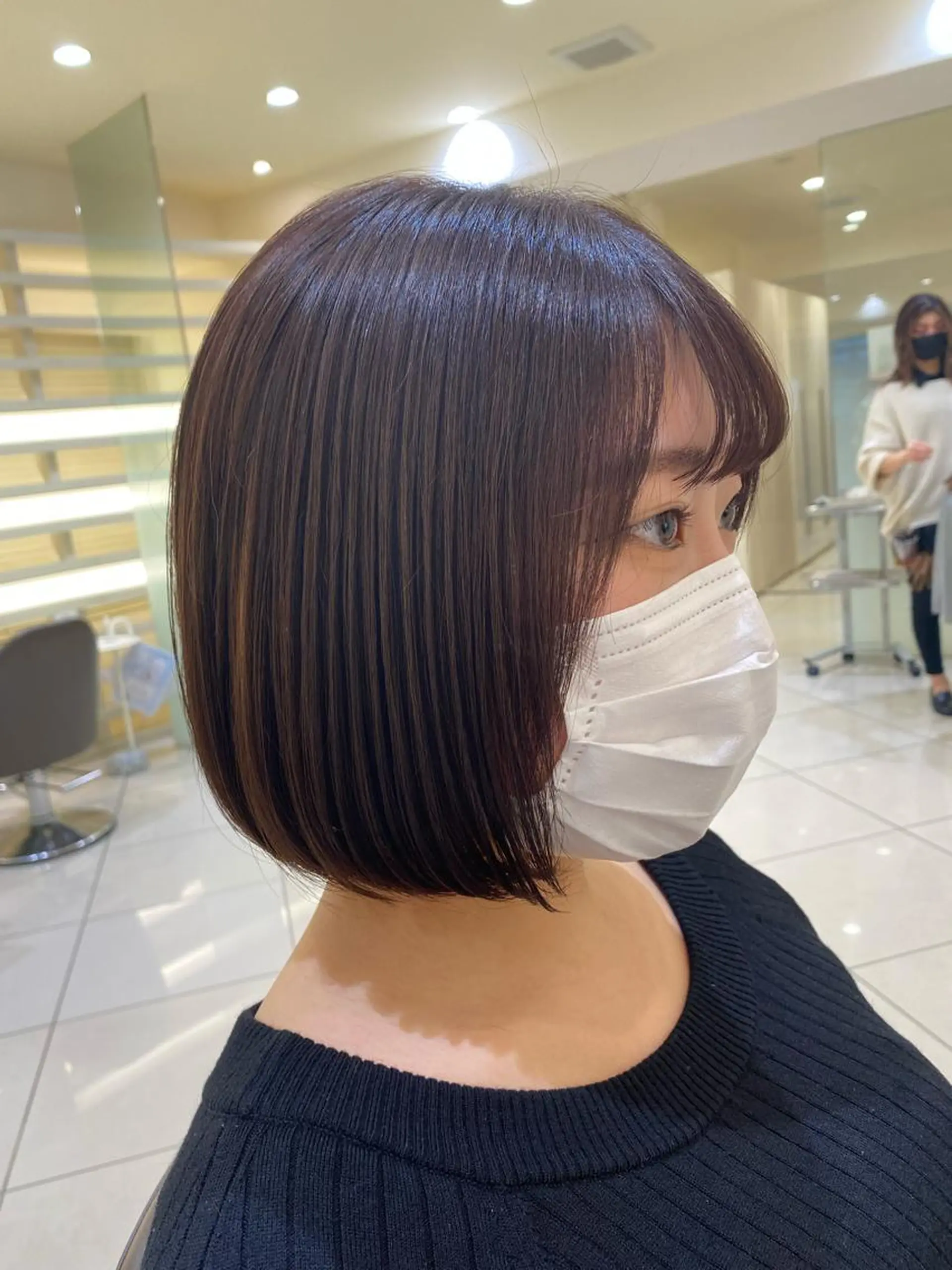 ミディアム カラー ヘアセット プレイングカラー🤍 細めハイライトのヘアスタイル