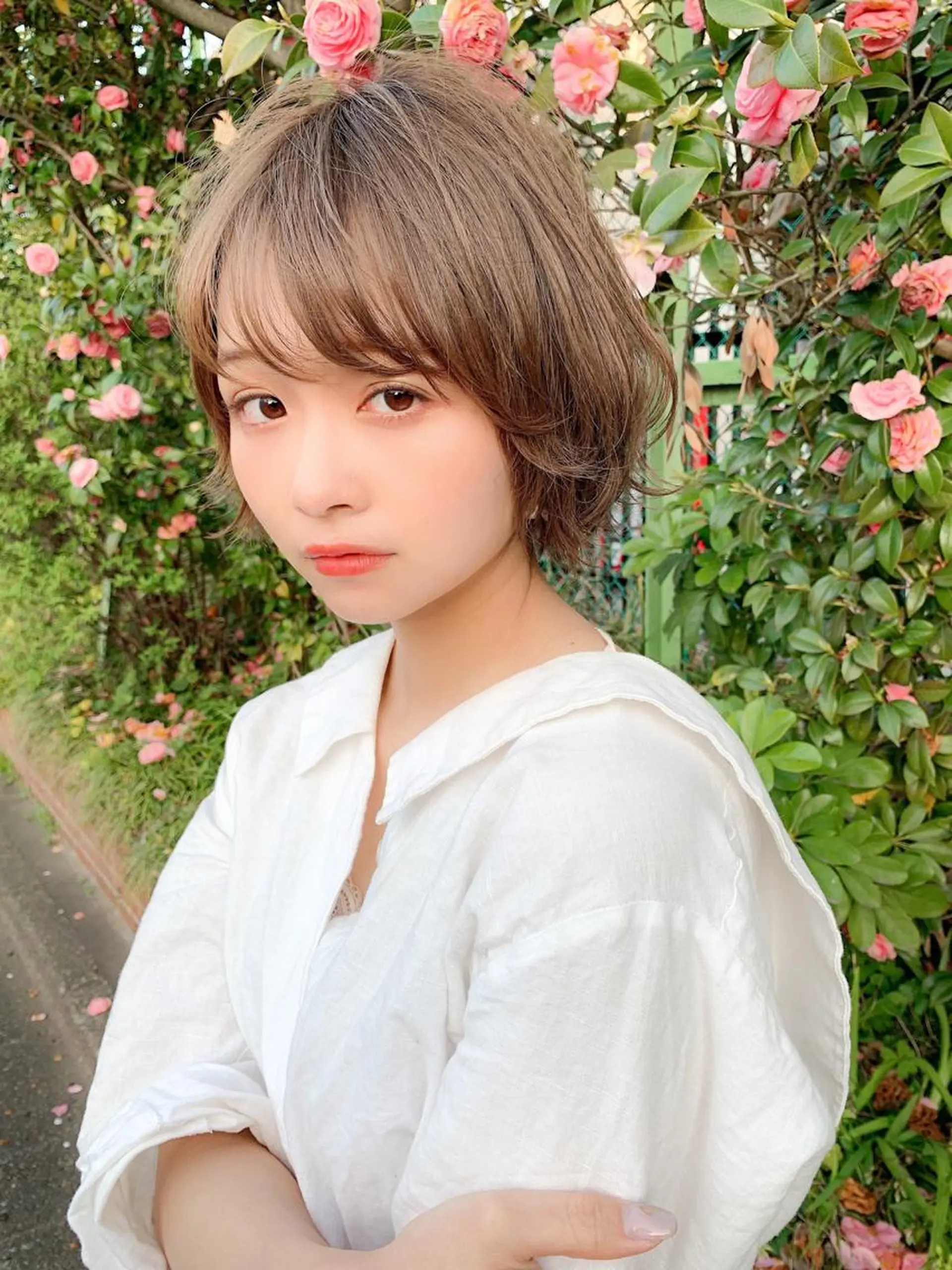 ショート カラー パーマ ショートヘア 外ハネヘア 大人かわいい💍🤍 ボブ/ショートボブのヘアスタイル