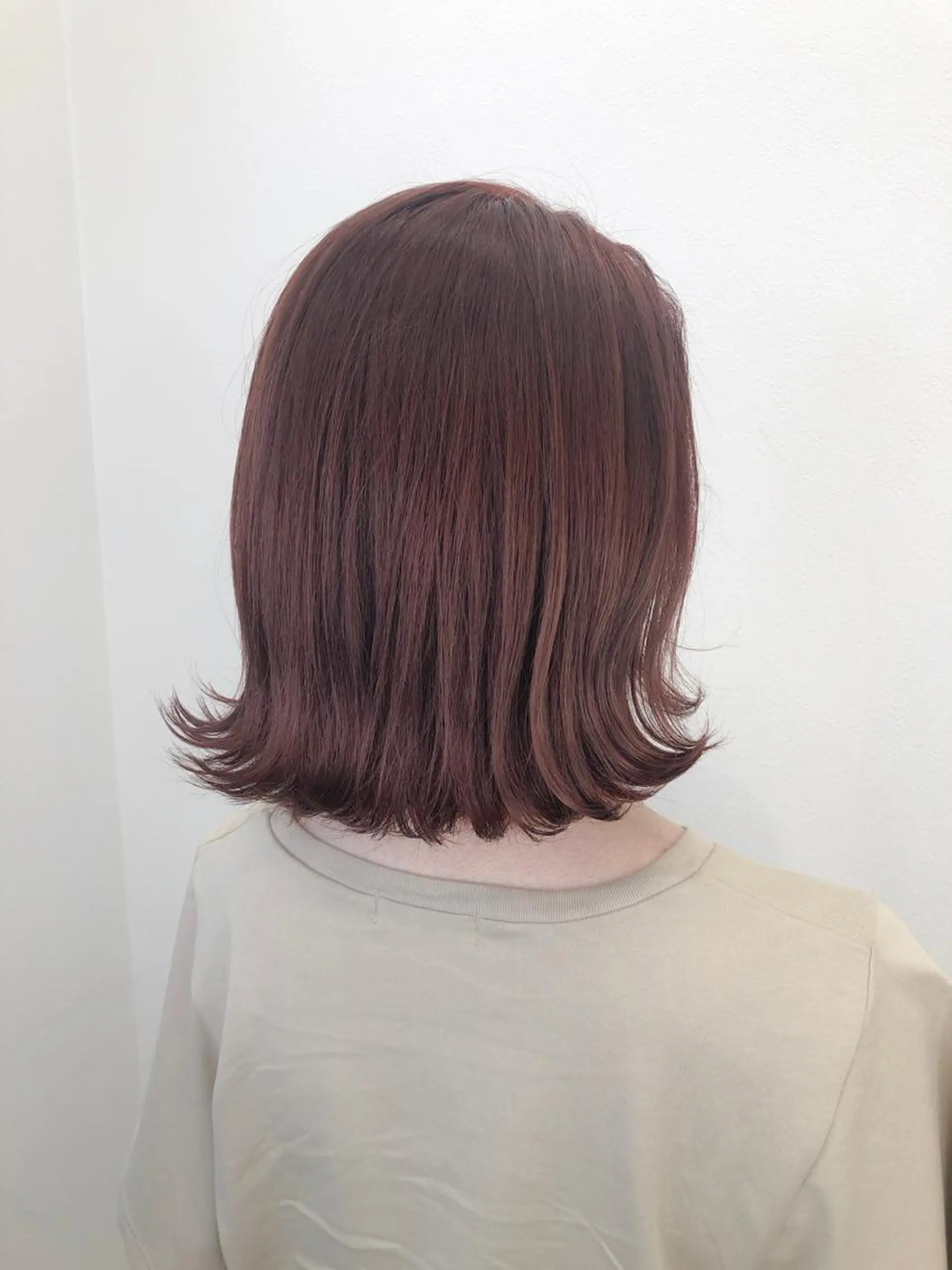 ミディアム レッドブラウン カット ヘアカラー トリートメント a .のヘアスタイル