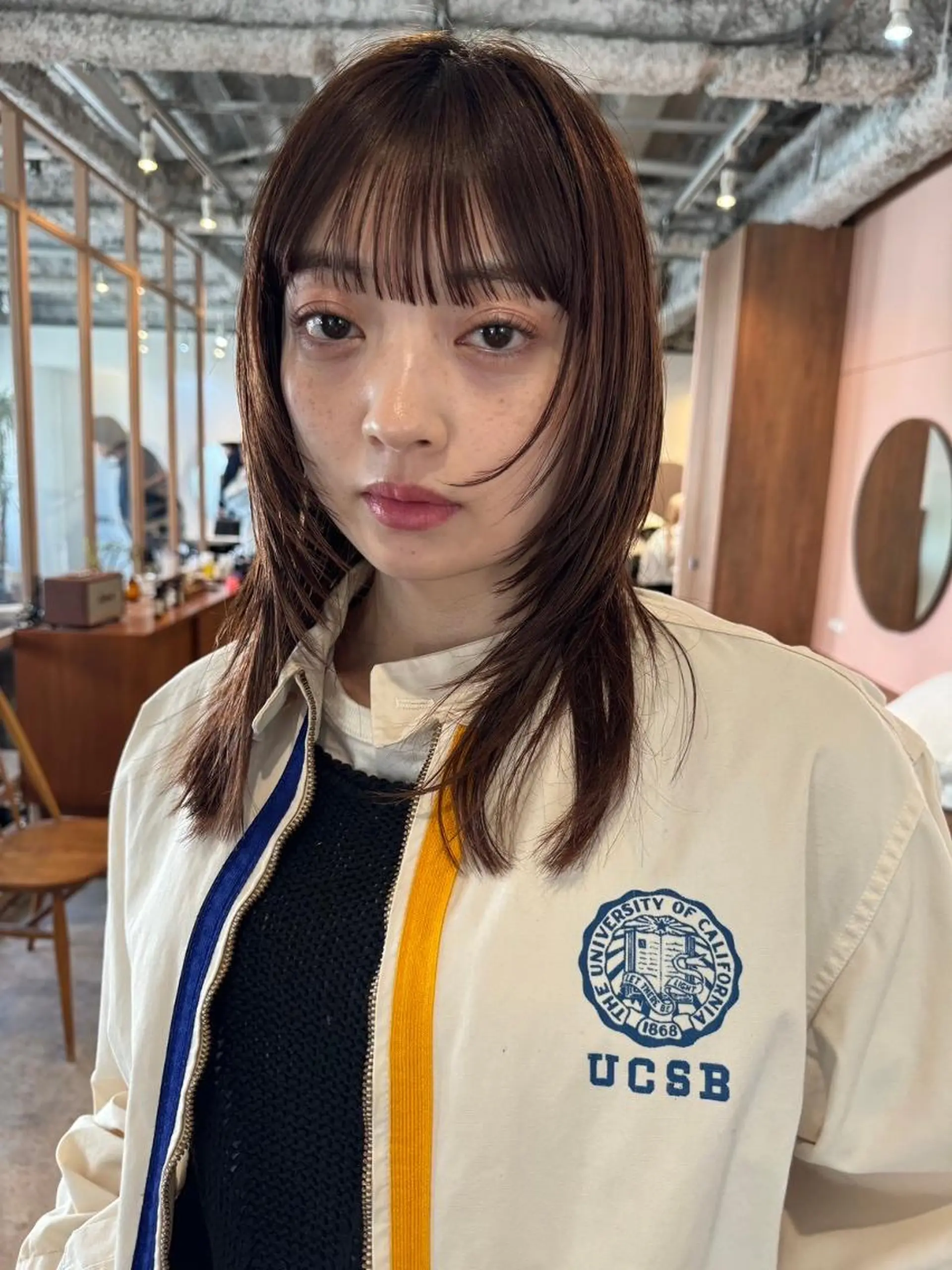 カラー パーマ ミディアム ショートボブ ミディアムパーマ アディクシーカラー ブリーチ ケアブリーチ ヘアカラー CEINE PATHのヘアスタイル