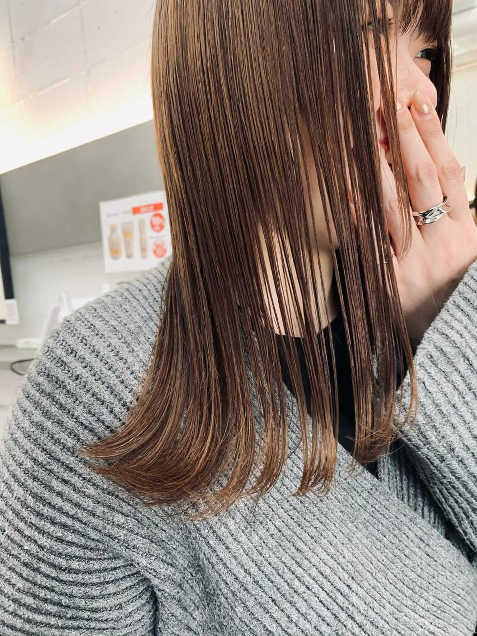 セミロング パーマ ハイライト 韓国風ヘア レイヤーカット 似合わせカット ストレートパーマ メンズカット/レイヤ ーカット大名Lay.のヘアスタイル