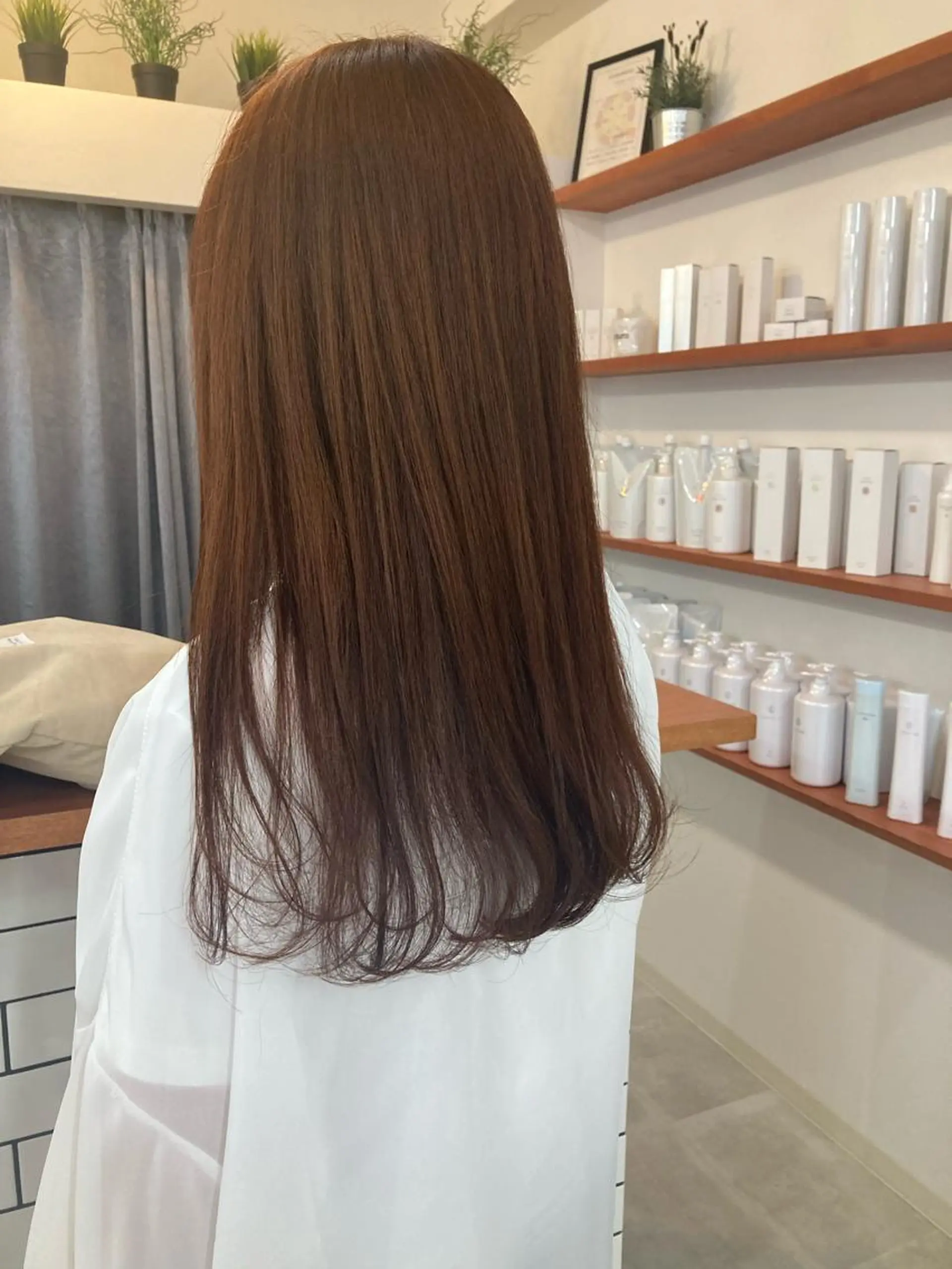 セミロング カラー ベージュカラー ブリーチ ブリーチなしカラー オレンジ オレンジベージュ お洒落パーマ/ 艶カラー/michiのヘアスタイル