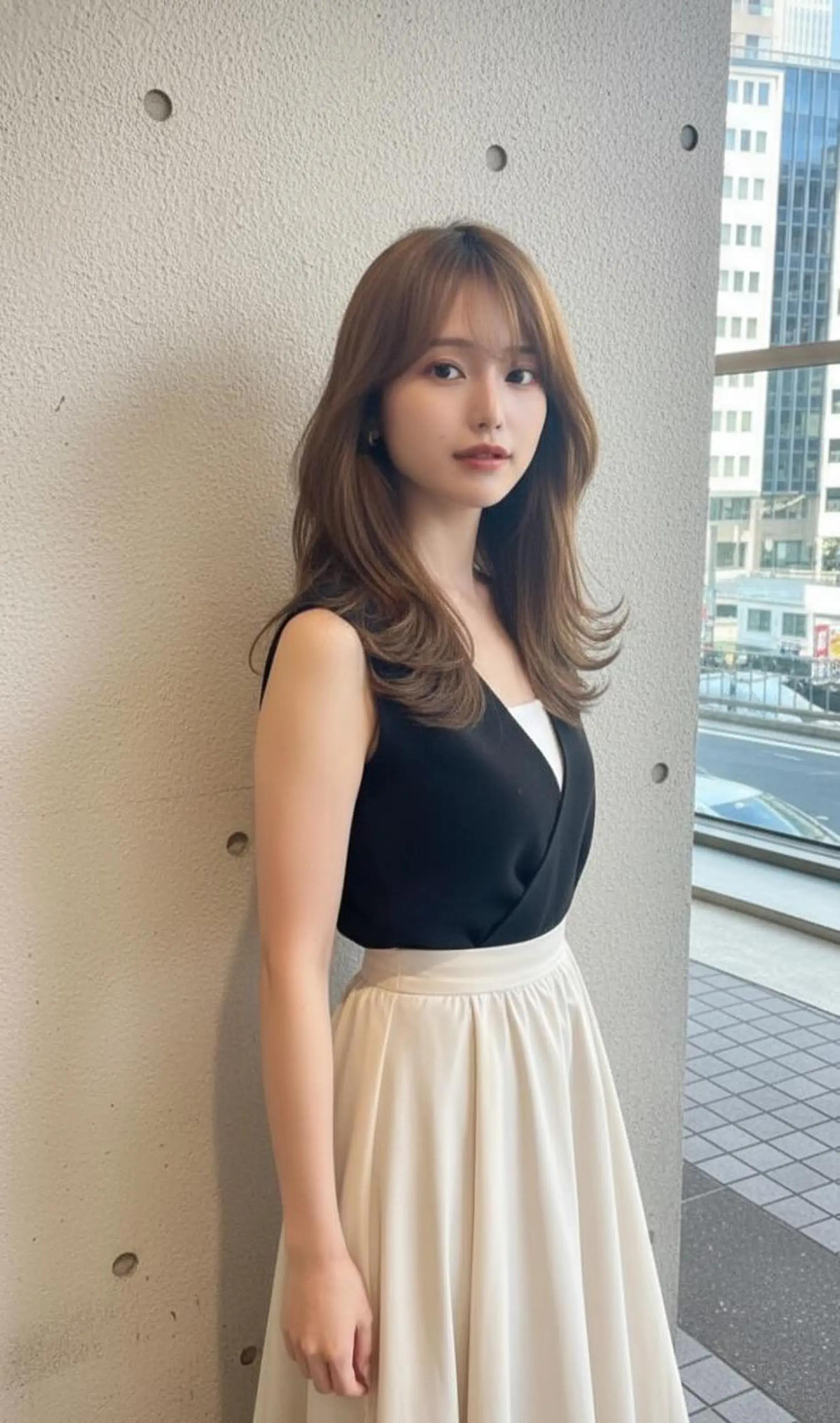 ロング カラー パーマ ベージュカラー 透明感カラー レイヤーカット ロング カット ヘアカラー トリートメント ヘアセット さく/髪質改善× 縮毛矯正/町田のヘアスタイル