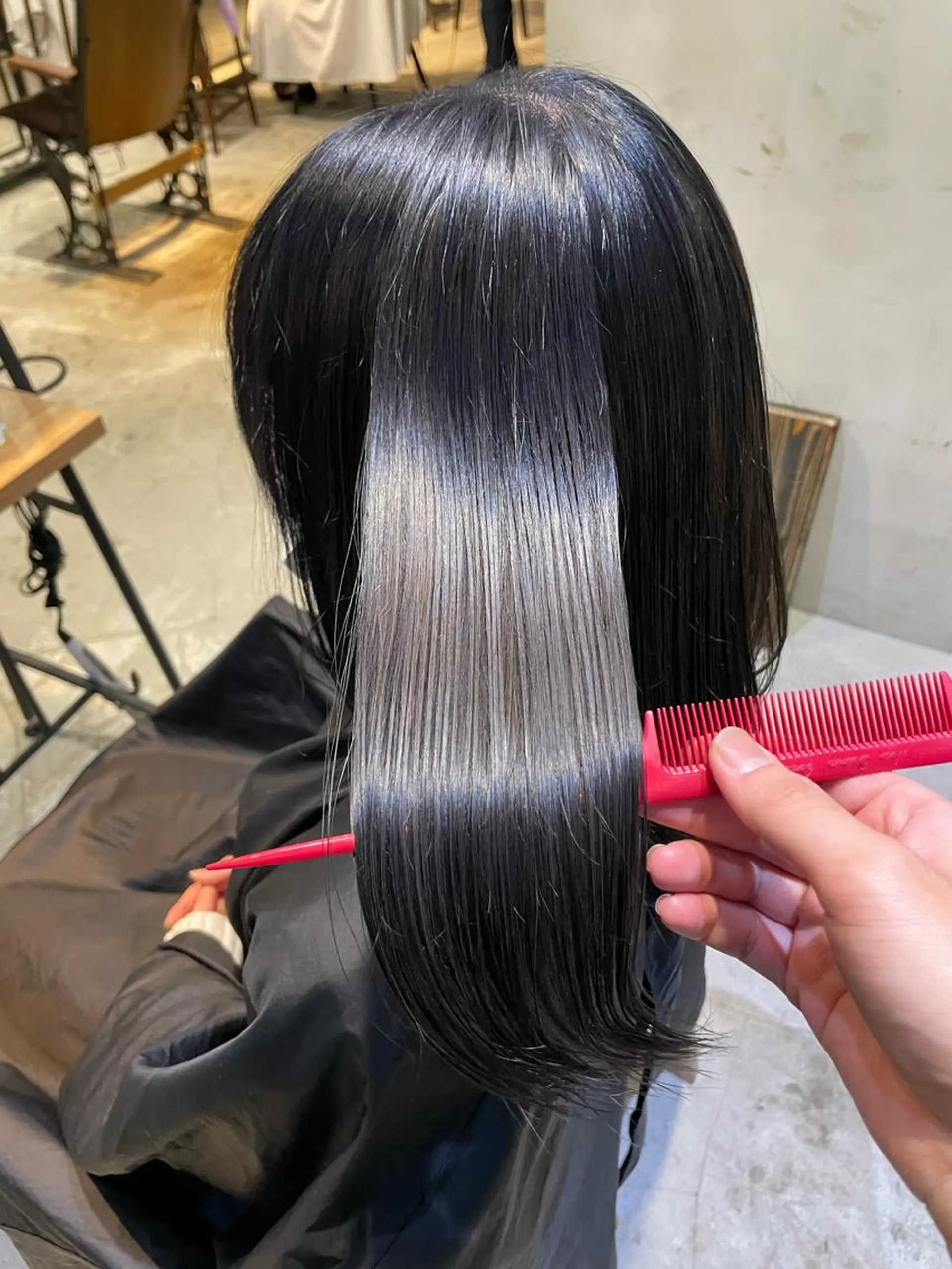 セミロング カラー ヘアアレンジ 黒髪 ブリーチ ブルーカラー ブルーブラック 透明感カラー トリートメント 🍀艶髪・透明感🍀 TATSUKIのヘアスタイル