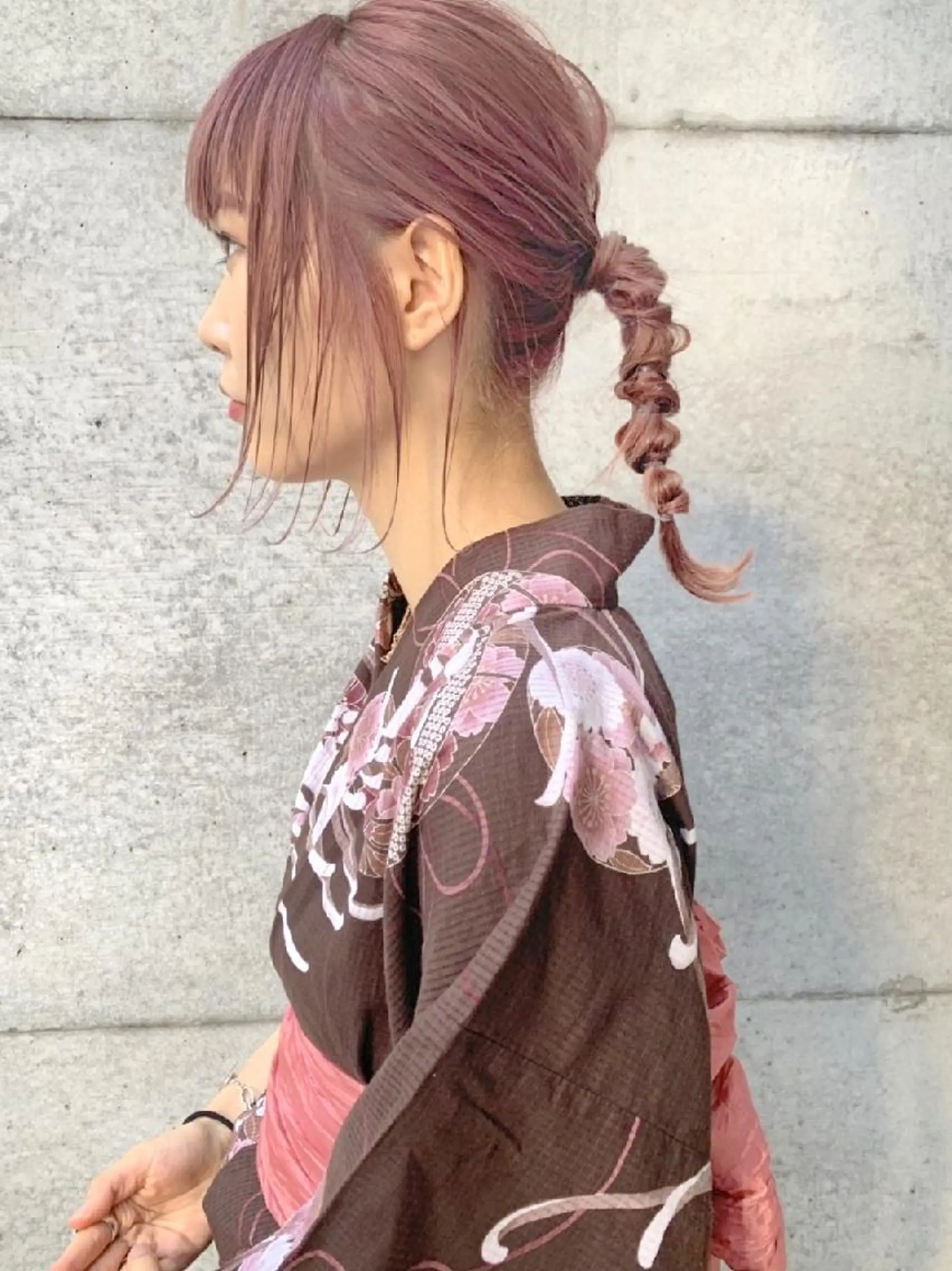 ミディアム カラー ヘアアレンジ ピンクカラー 浴衣 カット ヘアカラー トリートメント 南堀江 möwen ( メーヴェ )所属・mowen RUIのヘアスタイル