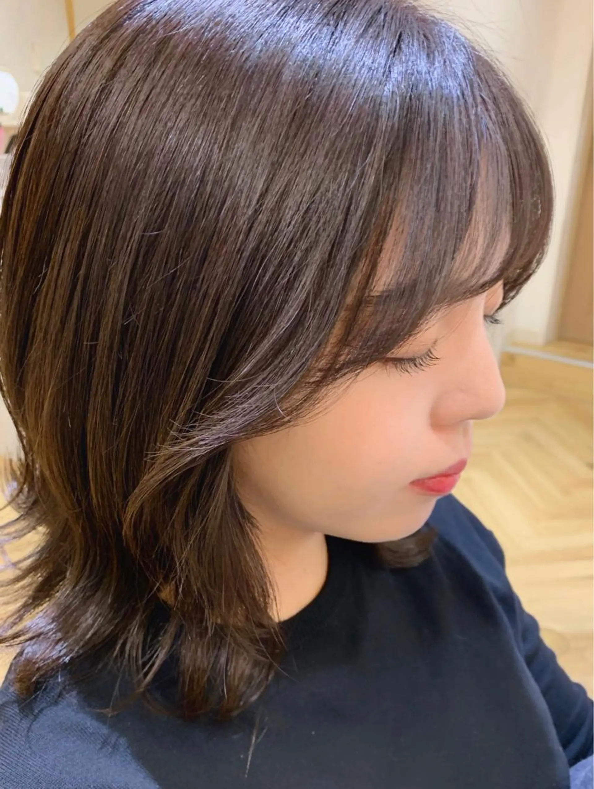 ミディアム エギョモリ シースルーバング カット 🦋韓国ヘア🦋 しょうこLuanaのヘアスタイル