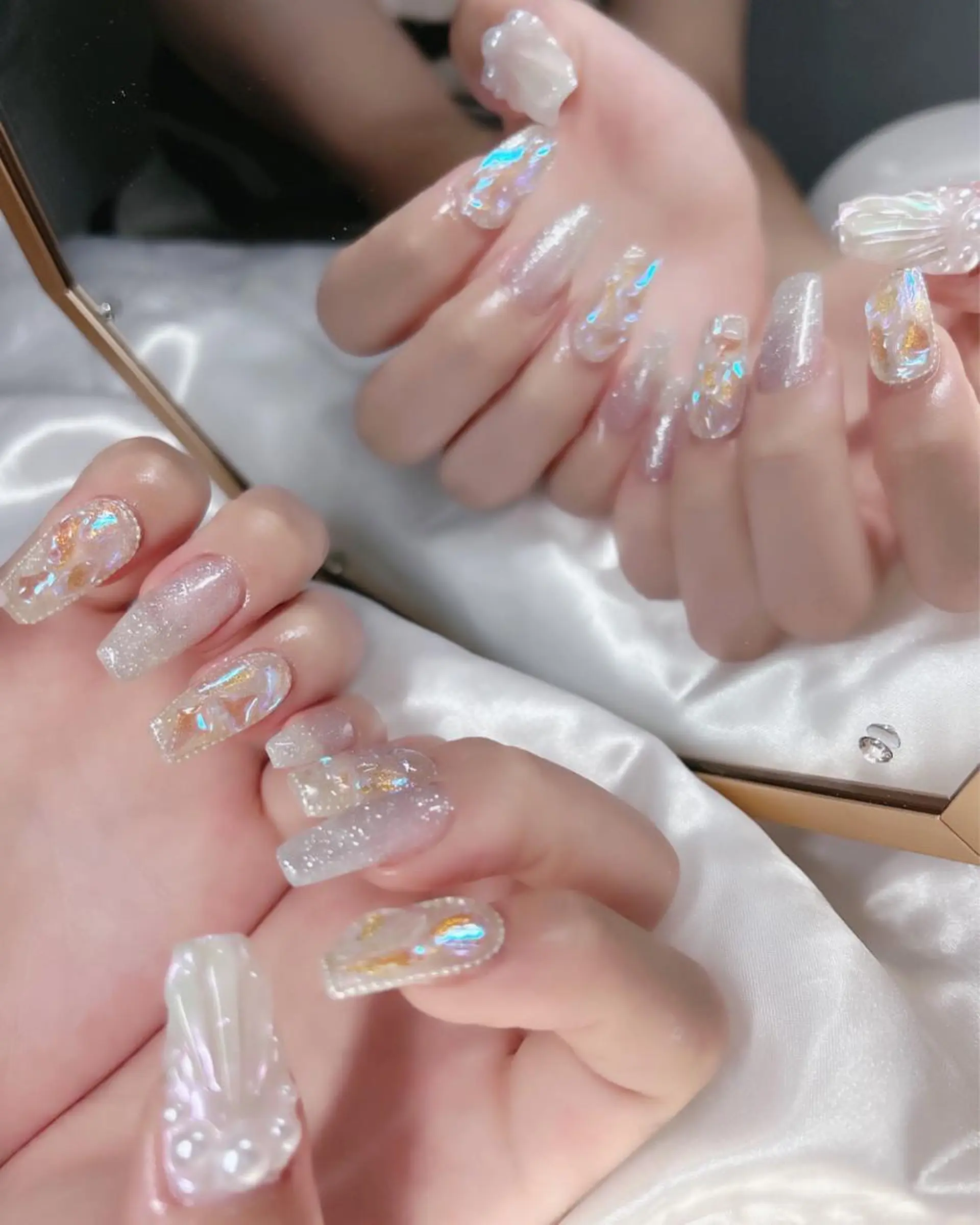 ロング ネイル 韓国風ヘア チークネイル フラッシュネイル フットネイル フレンチネイル ハンドネイル merci nail所属・merci nailのネイルデザイン