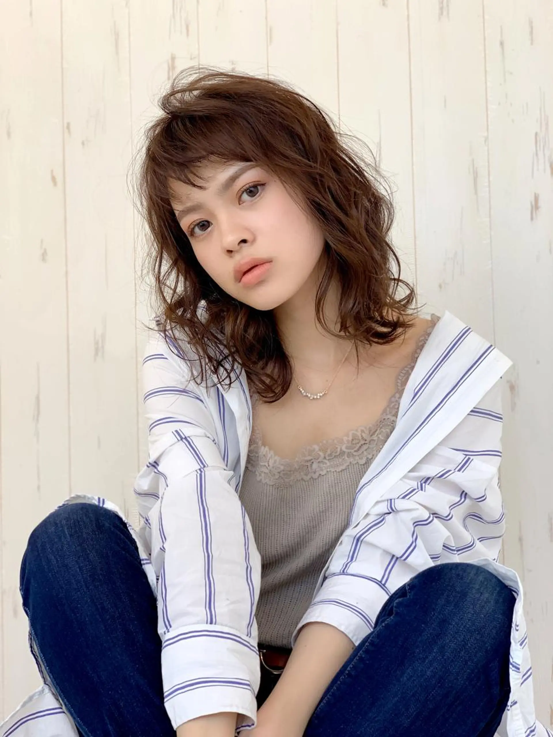 セミロング パーマ セミロングパーマ ダメージレスカラー /透明感カラー 上長のヘアスタイル
