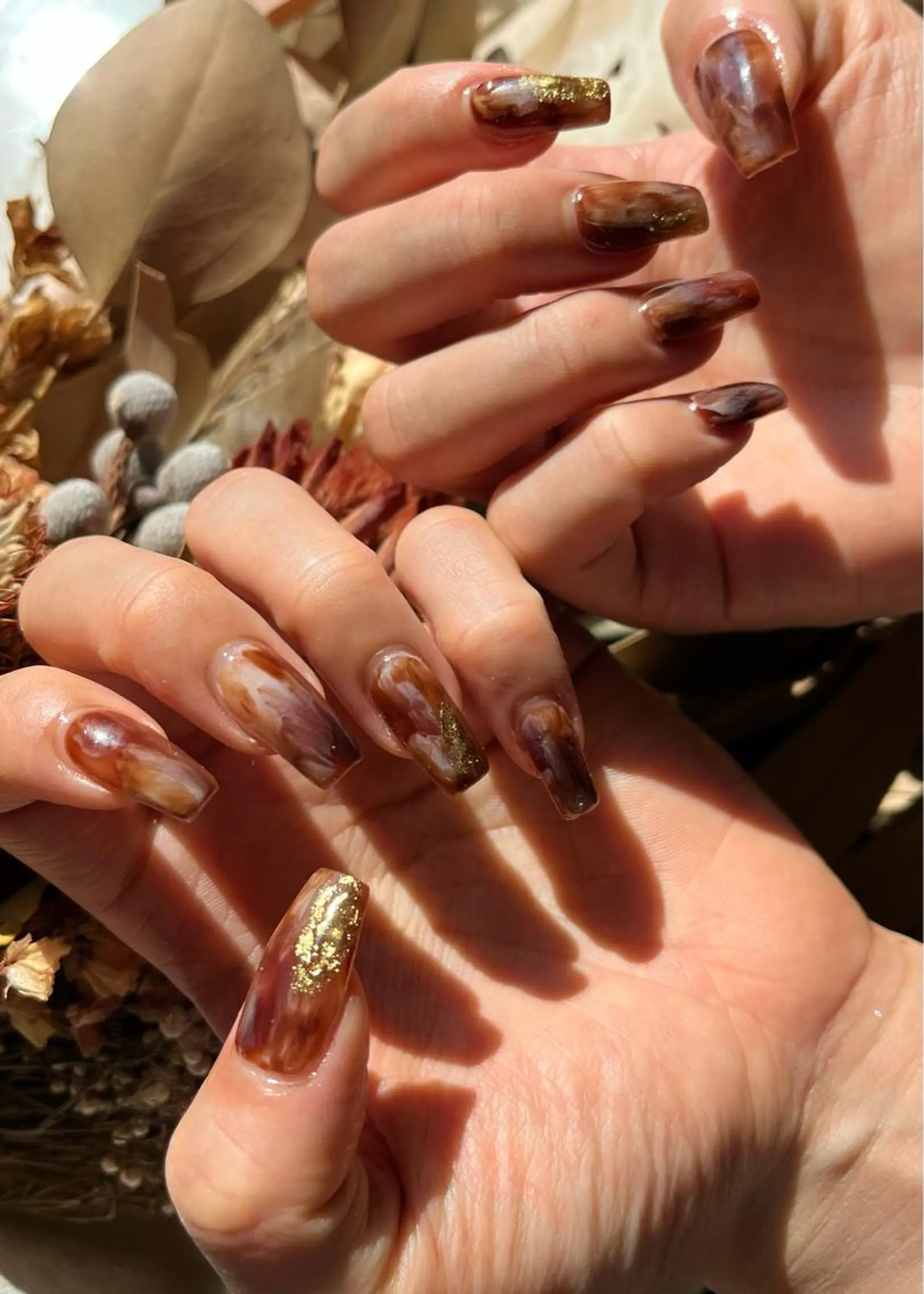 ネイル ブラウン クリアネイル ジェルネイル 氷ネイル・うるうるネイル 韓国ネイル mieux IZUMiのネイルデザイン