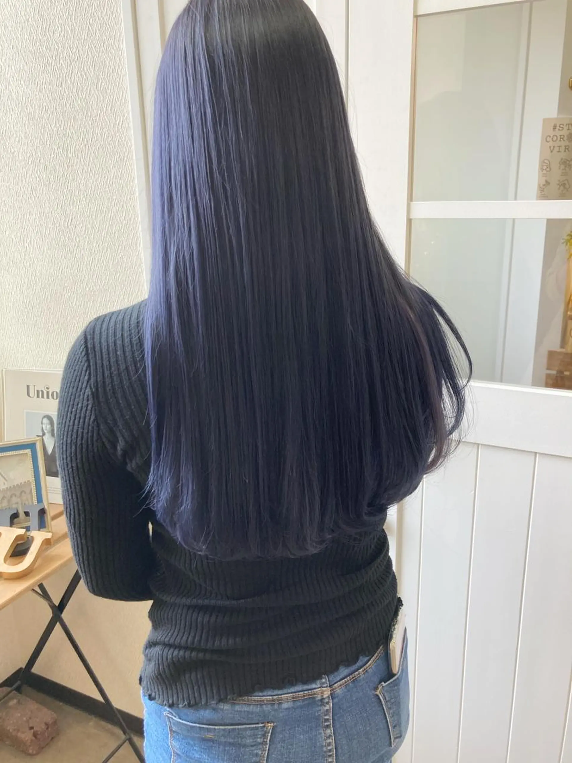 ロング カラー 黒髪 ブリーチ ブルーカラー ブルーブラック カット ヘアカラー トリートメント 小木曽智美 /ボブ/ショートのヘアスタイル
