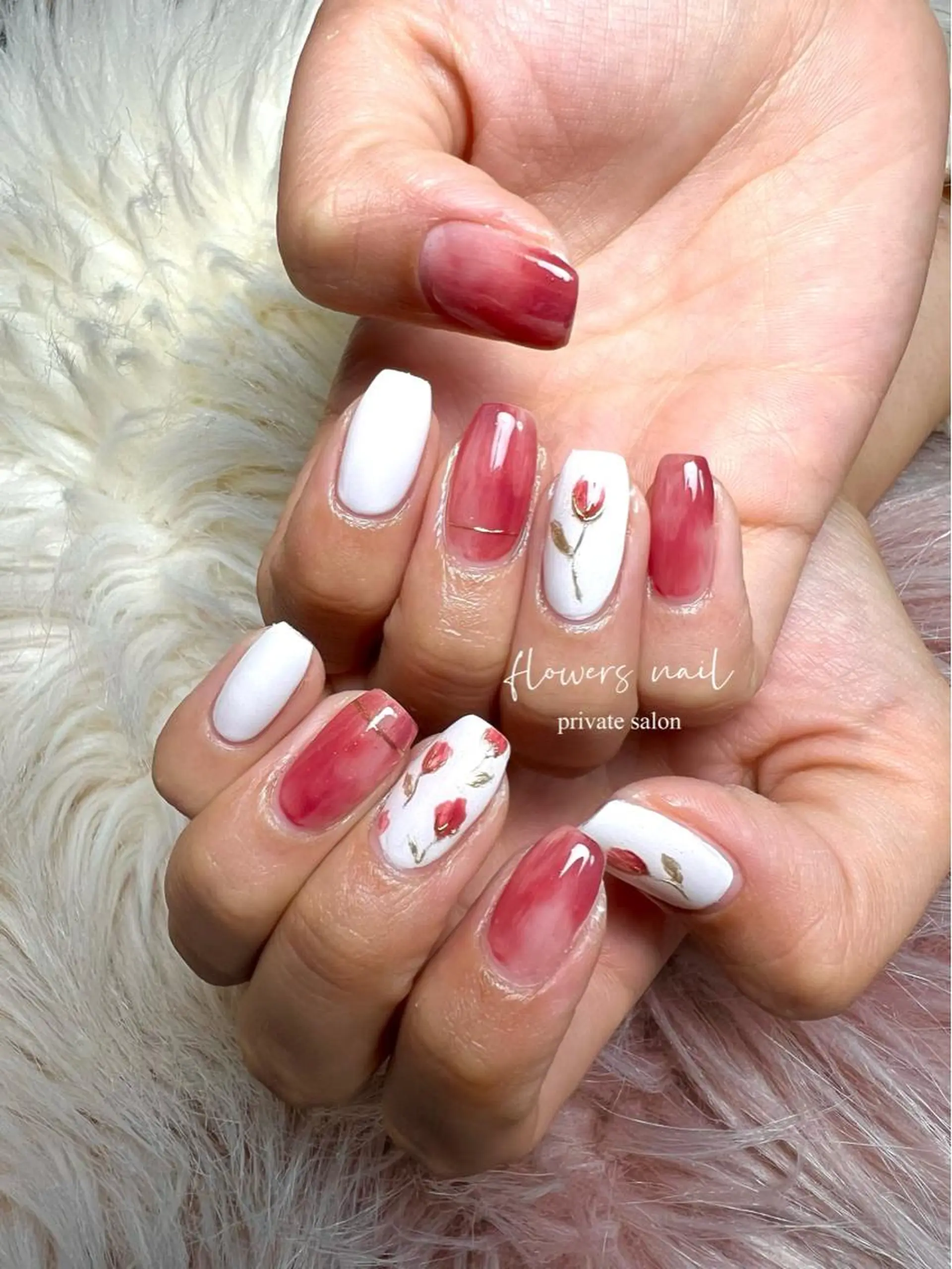 ネイル ジェルネイル 持ち込み ニュアンスネイル パラジェル 春ネイル flowers nailのネイルデザイン