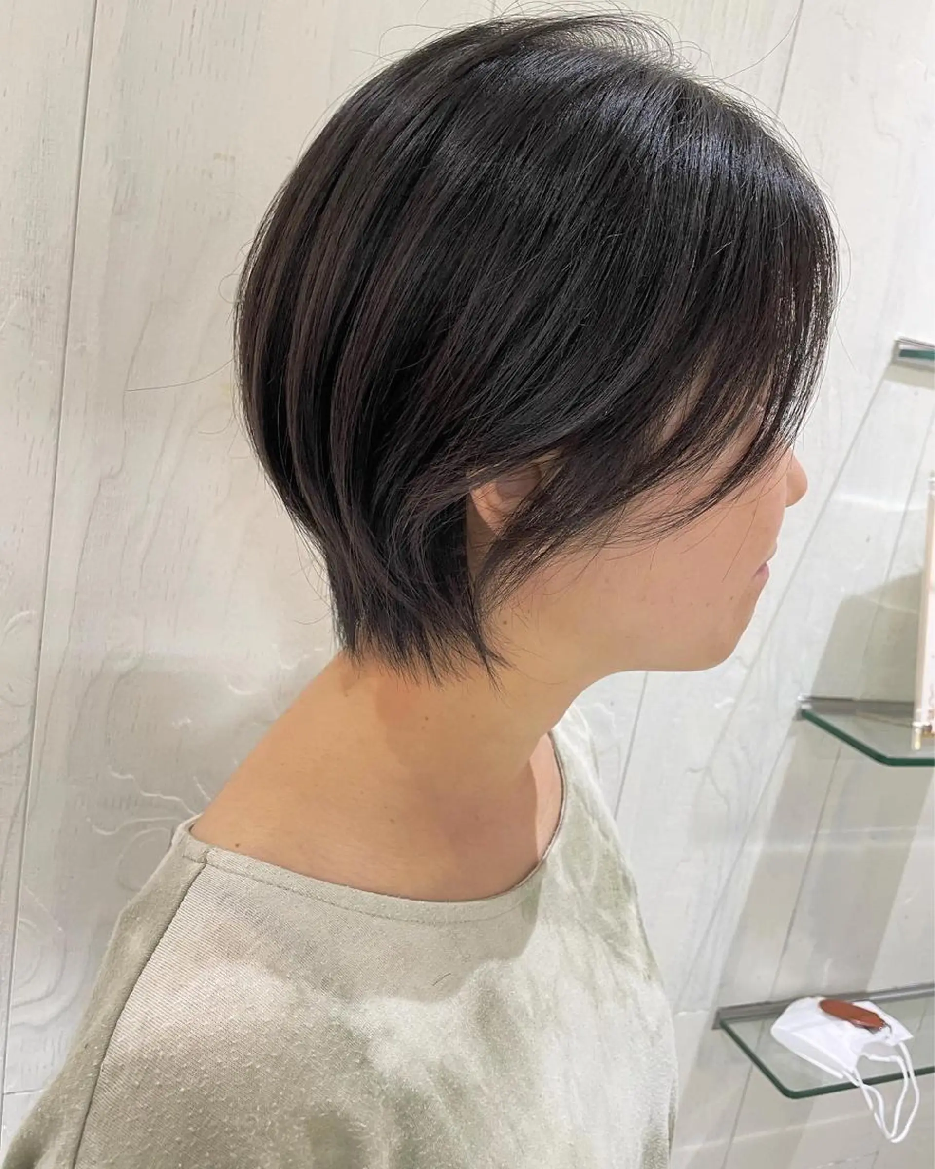 ショート カラー アッシュ 黒髪 透明感カラー ナチュラルブラック 外国人風カラー カット ヘアカラー トリートメント 河合秀明/ショート /ボブ/レイヤーのヘアスタイル