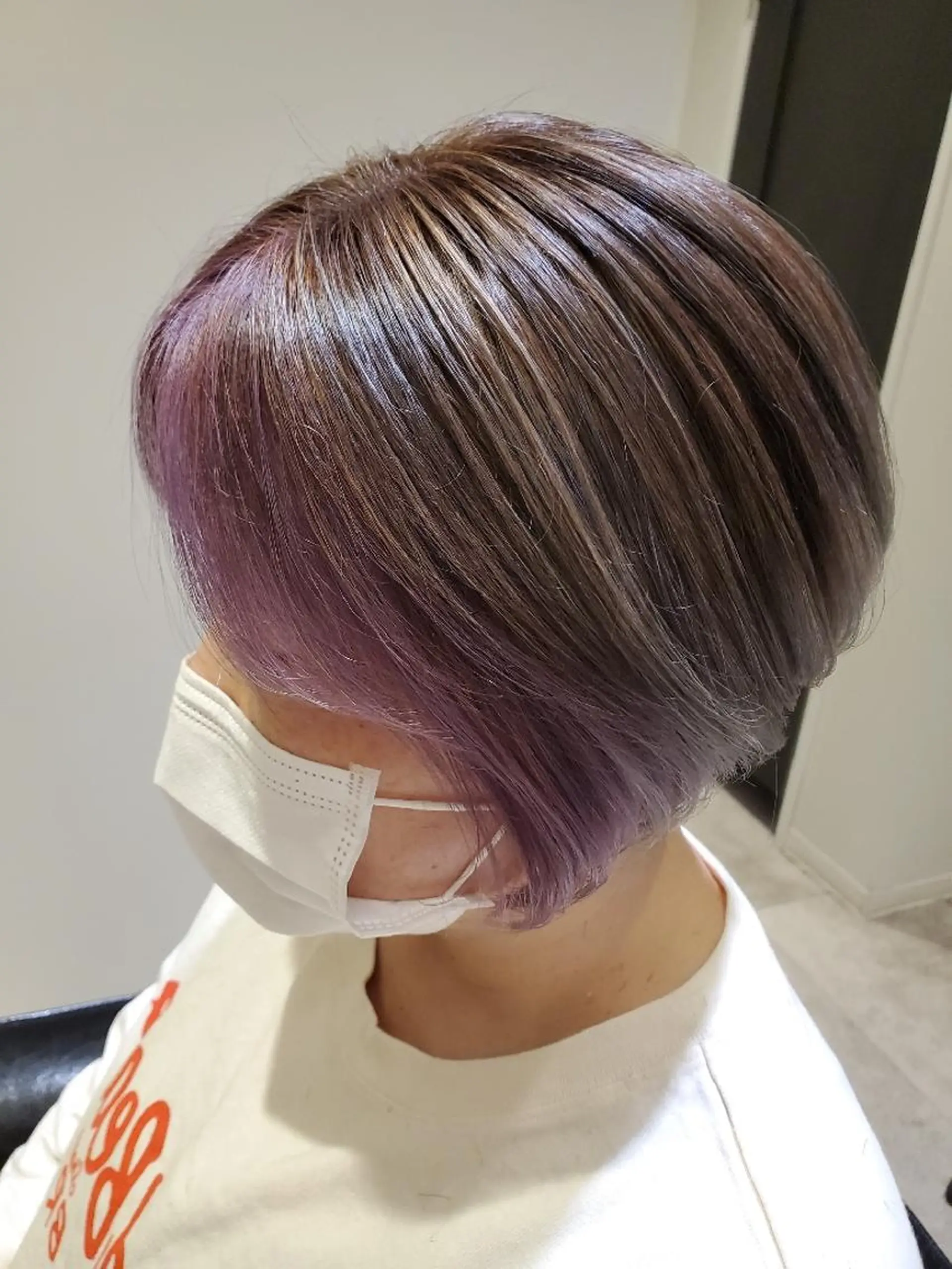 ショート カラー ミストバング  フェイスフレーミング パープルカラー 💎カラー特化💎 長嶺文江💎のヘアスタイル