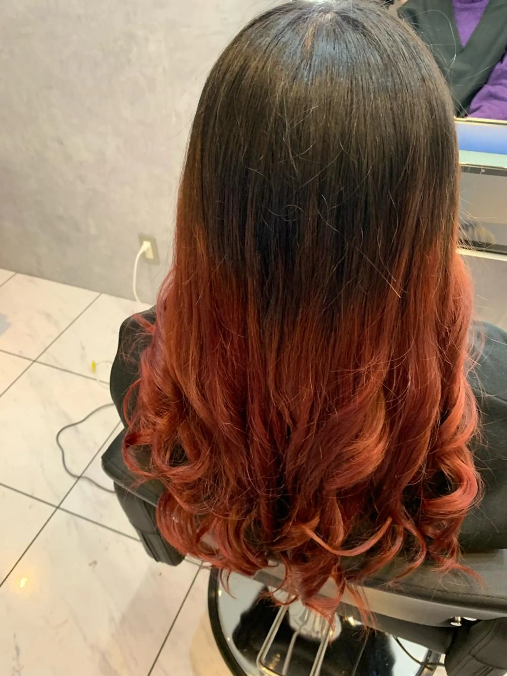 ロング カラー ブリーチ オレンジ レッドカラー ヘアカラー トリートメント 透明感/ブリーチ縮毛 /髪質改善/星野純一のヘアスタイル