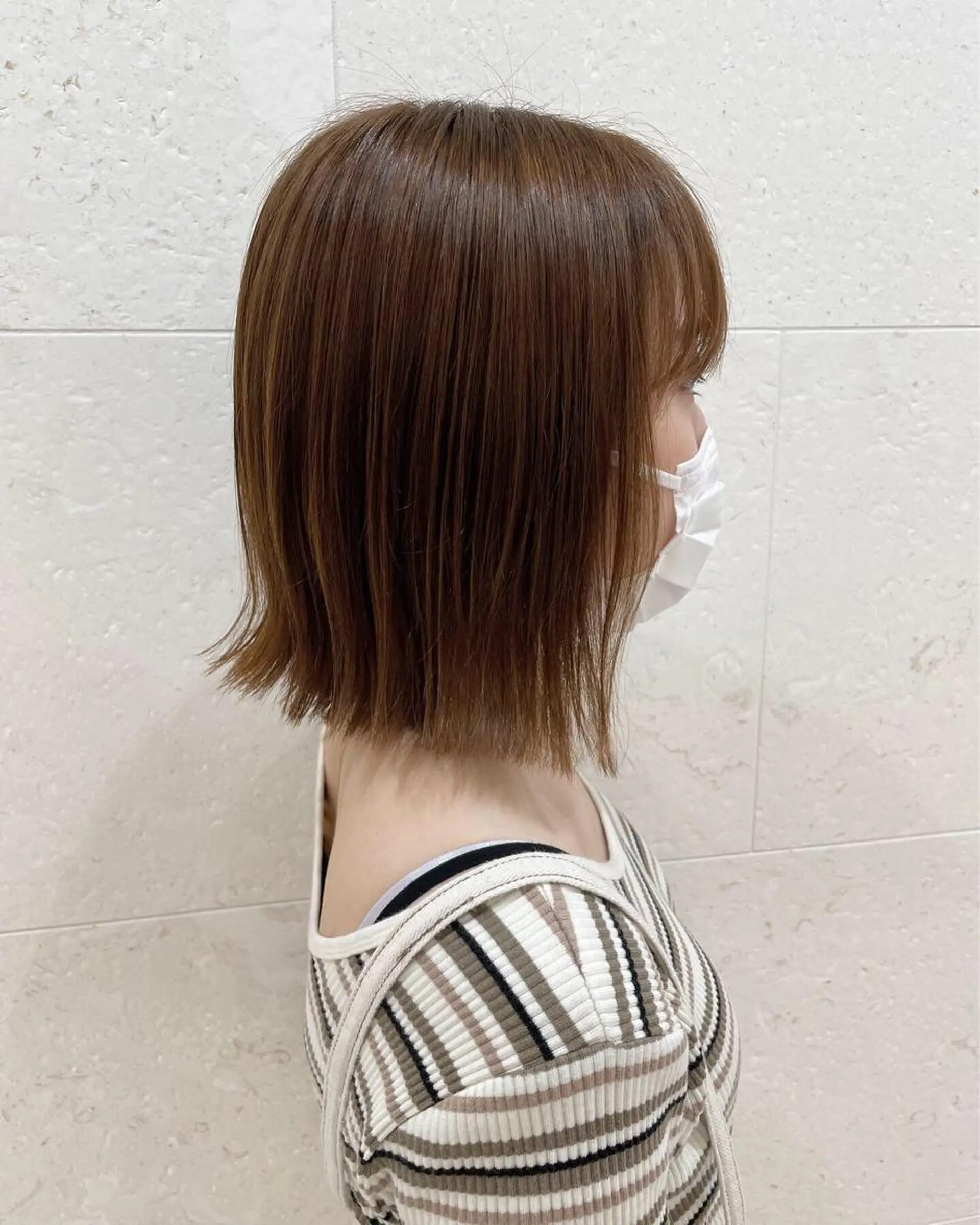セミロング カラー ベージュカラー オレンジ オレンジベージュ 斉藤 貴也のヘアスタイル
